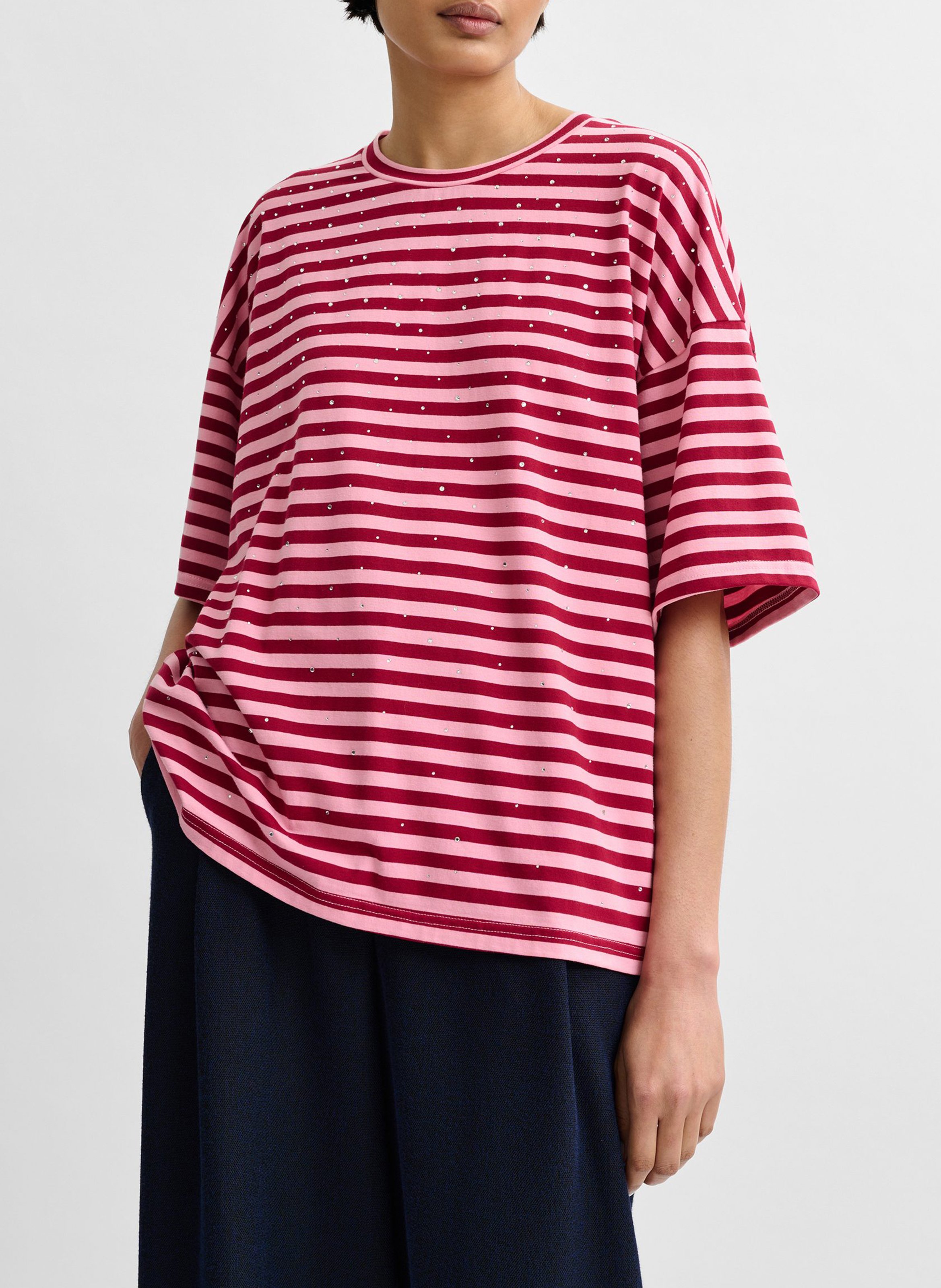 Tee-shirt oversize rayé à strass Joste ESSENTIEL ANTWERP Rouge