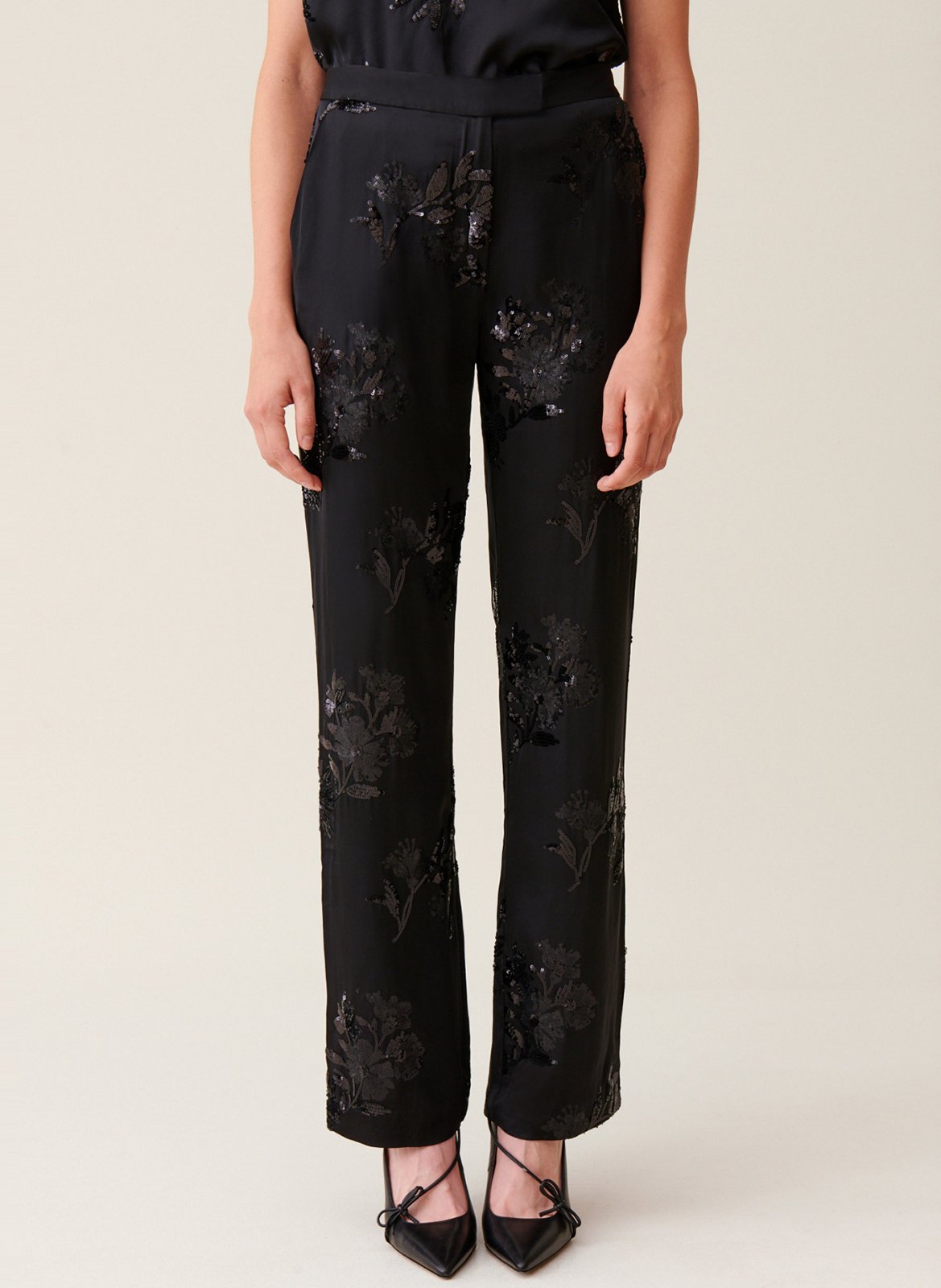 Pantalon droit à sequins brodés CLAUDIE PIERLOT Noir