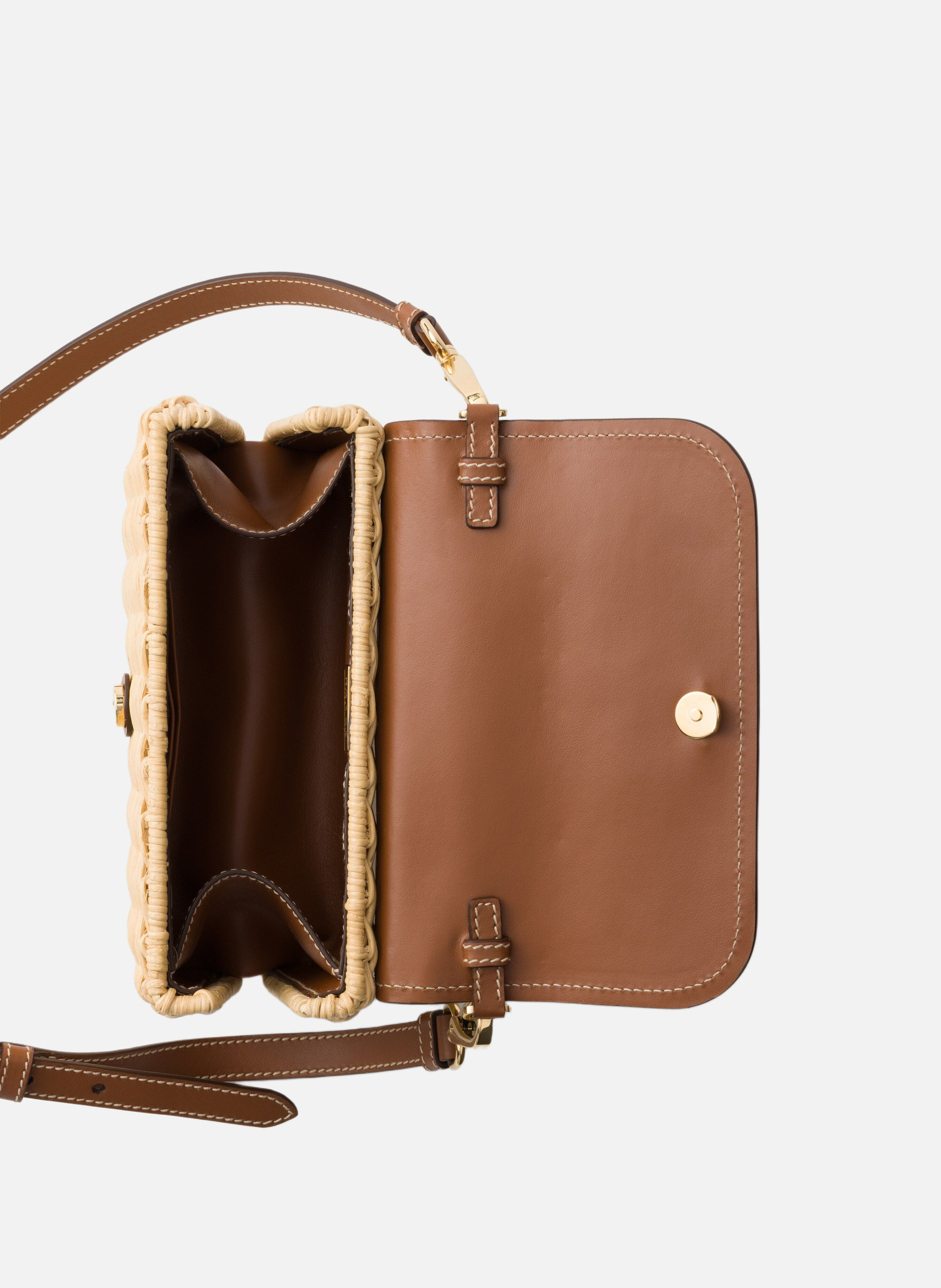 Petit sac porté épaule en osier et cuir PRADA Beige