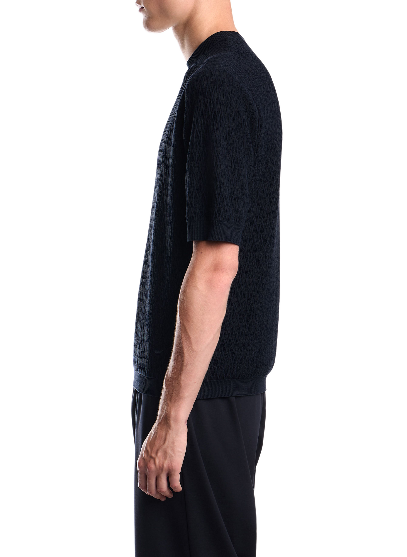 Short-sleeved chevron knit cotton sweater EMPORIO ARMANI Blue