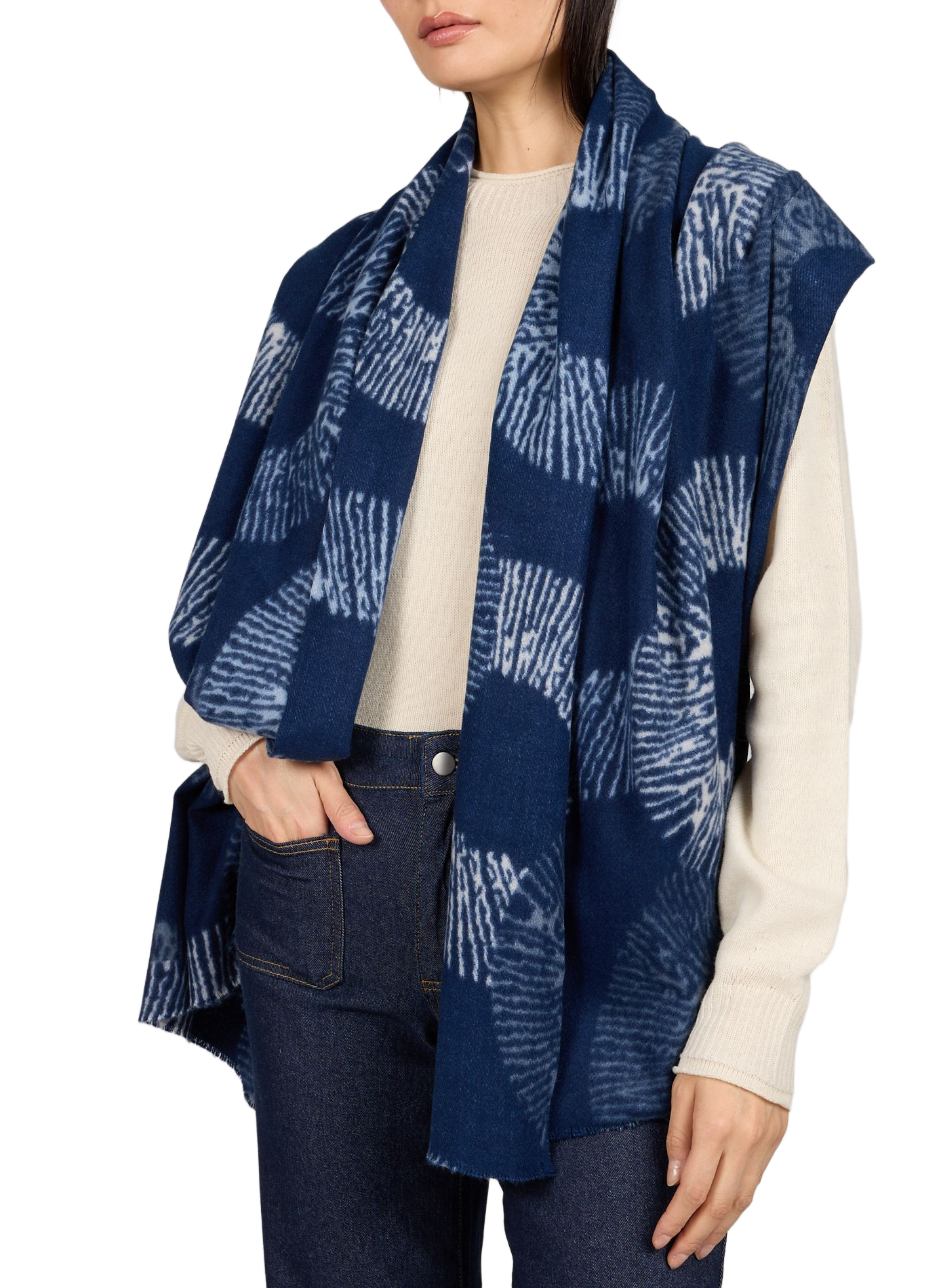 Echarpe à motif avec franges AU PRINTEMPS PARIS Bleu