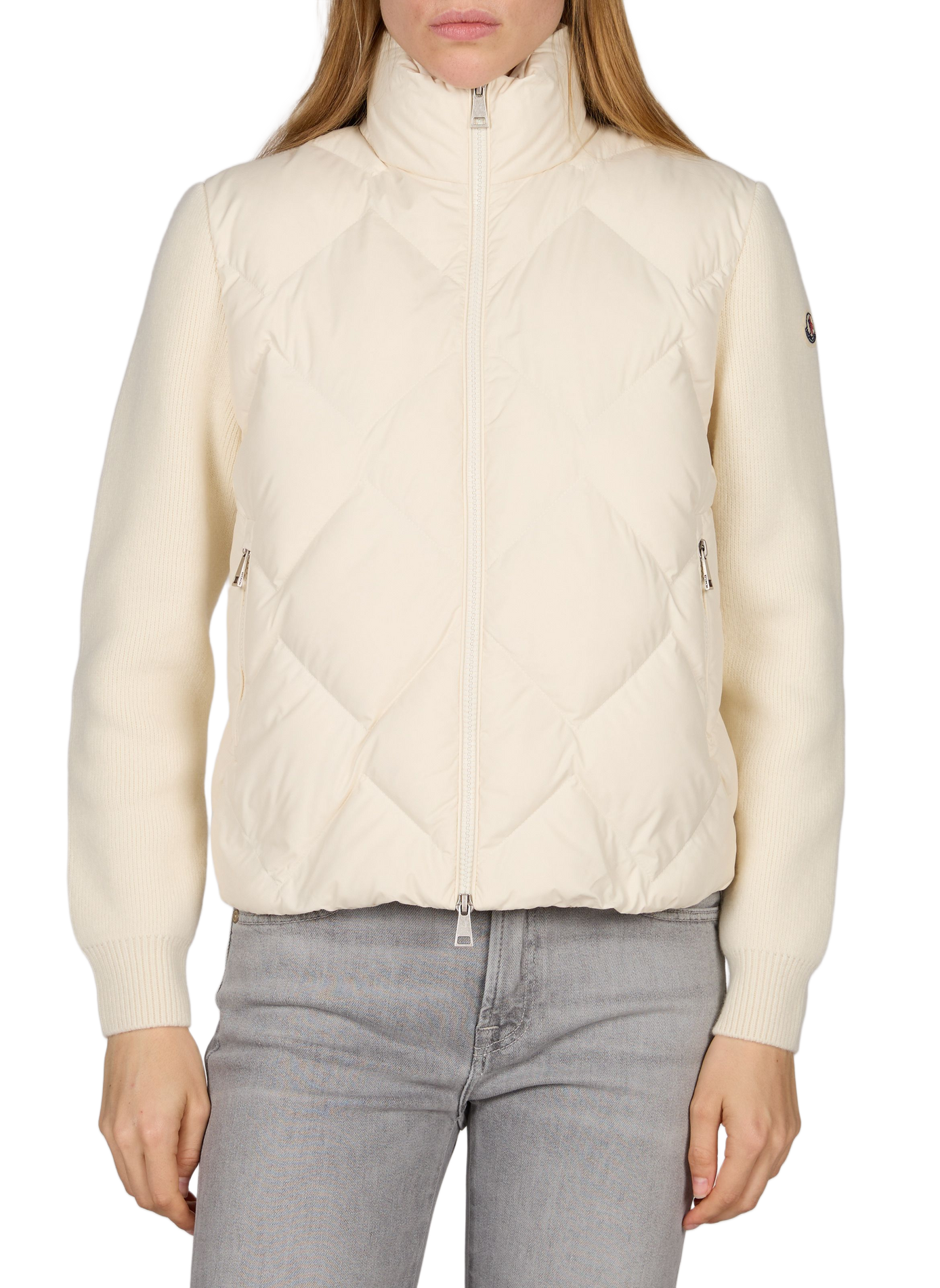 Cardigan col montant matelassé en laine mélangée MONCLER Blanc