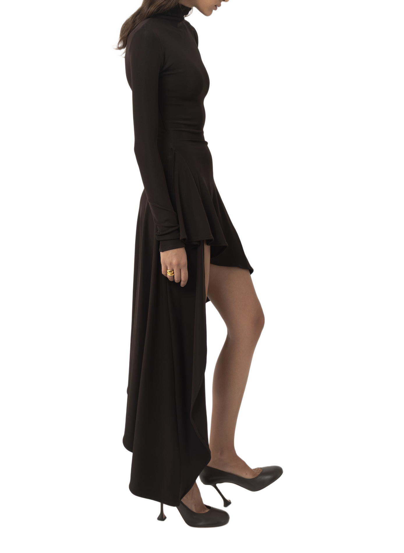 Robe longue asymétrique col montant ARAKII Brown