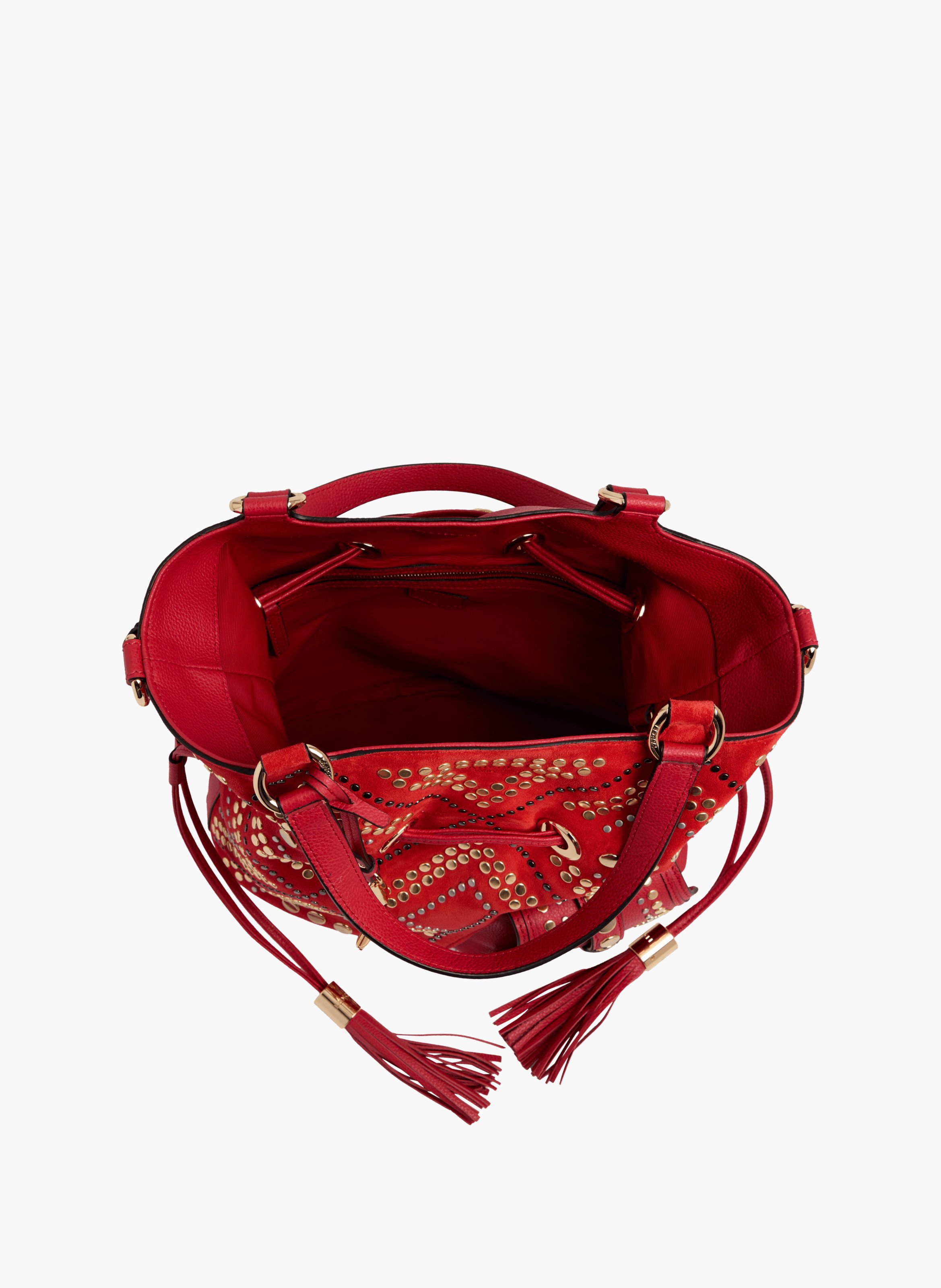 Sac seau premier flirt de lancel en animation 150y studs : studs, cuirs de vachette suede & graine LANCEL Rouge