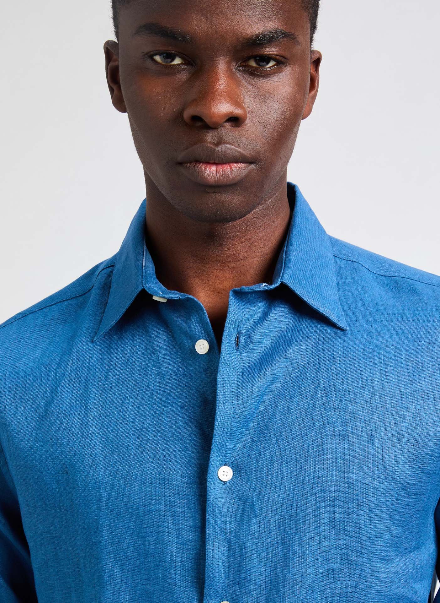 Chemise slim en lin  AU PRINTEMPS PARIS Bleu