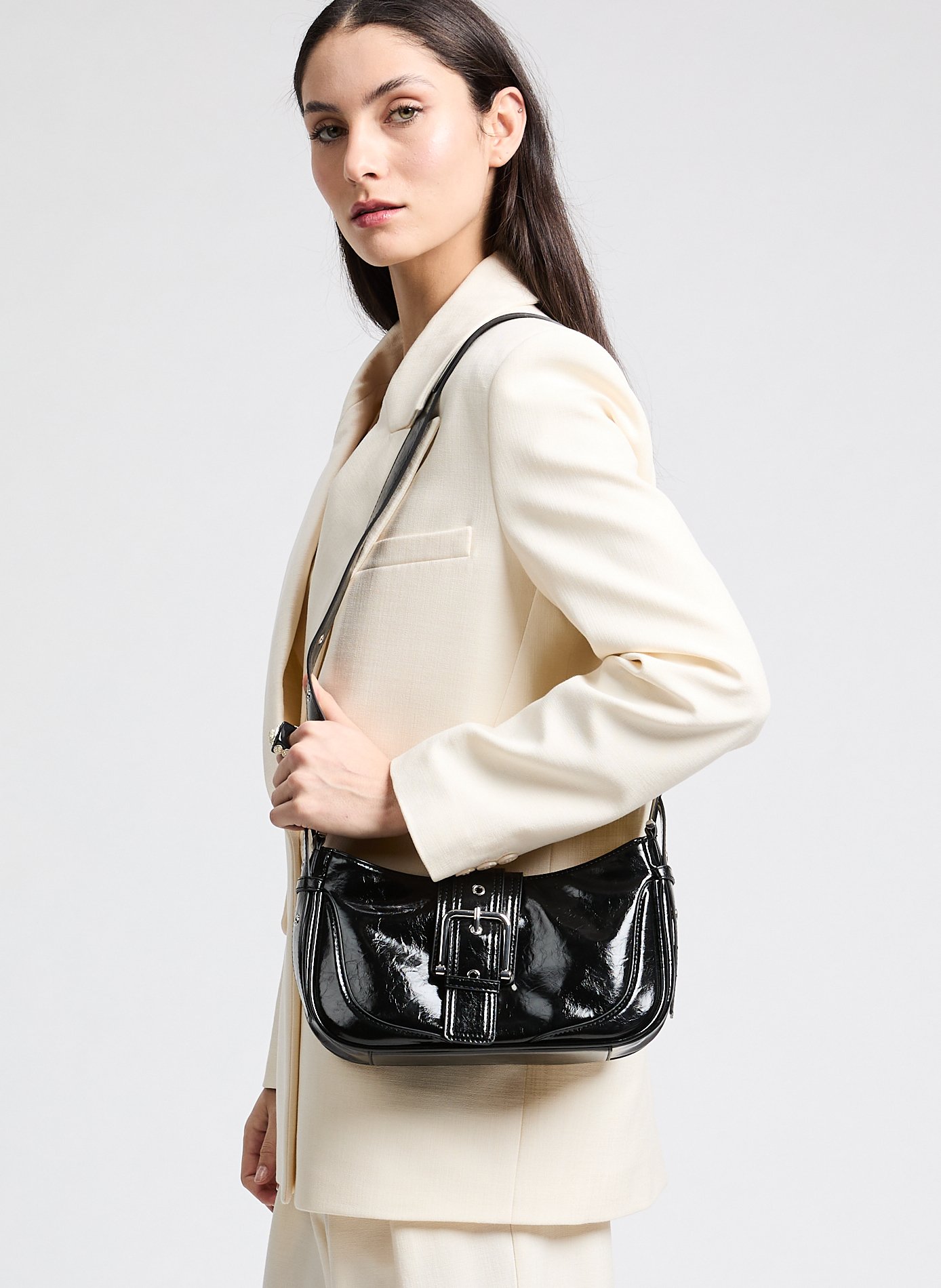 Sac à bandoulière verni AU PRINTEMPS PARIS Noir