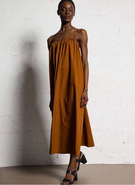 Robe midi en coton bio arielle Marron by SOEUR SOEUR Robe midi en coton bio arielle Marron