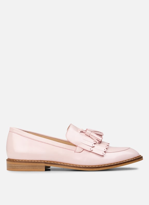 Mocassins bout rond avec franges et pompons en cuir remy Rose by MAISON 123 MAISON 123 Mocassins bout rond avec franges et pompons en cuir remy Rose