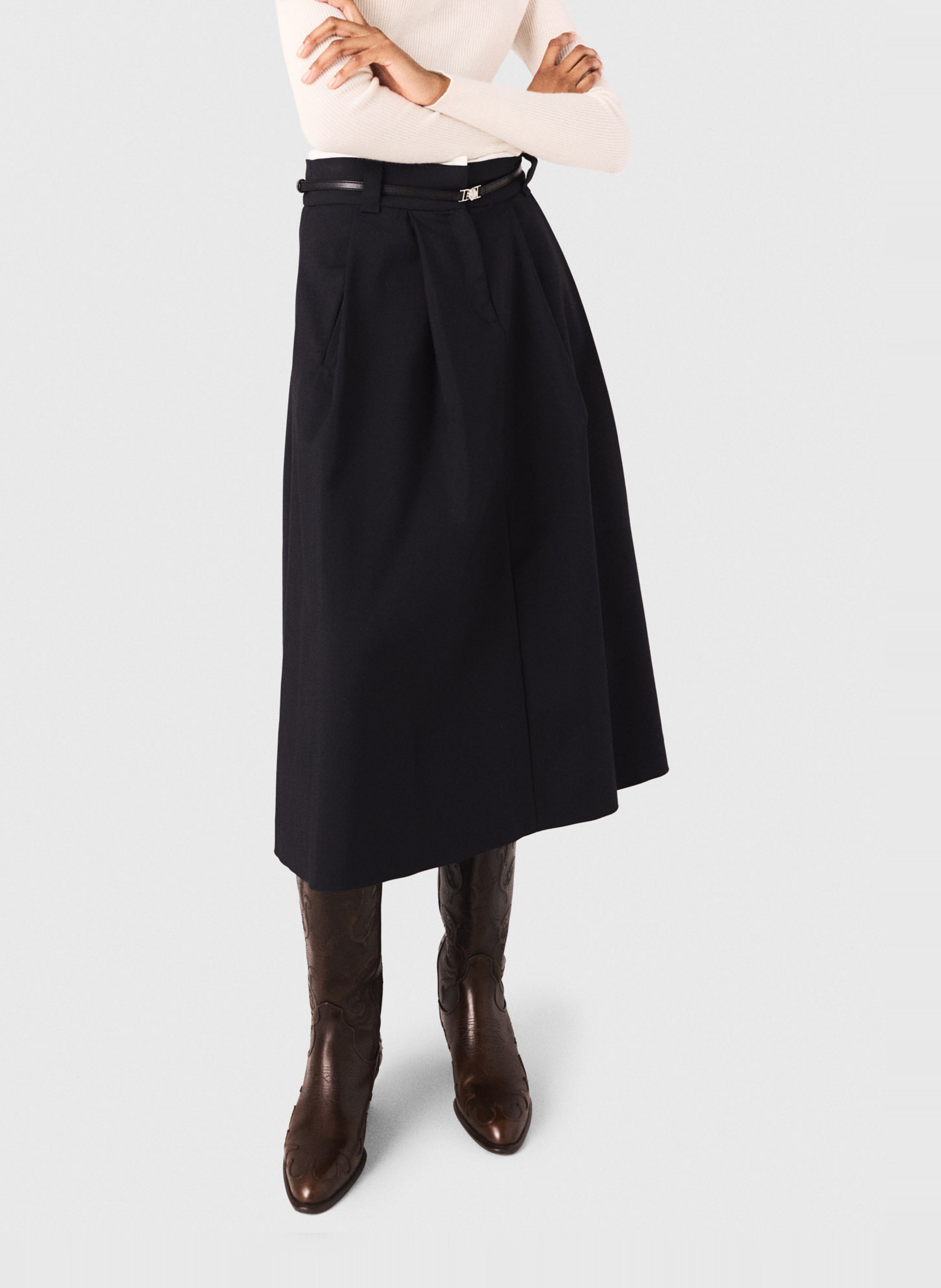 Jupe midi évasée en coton mélangé MAJE Bleu