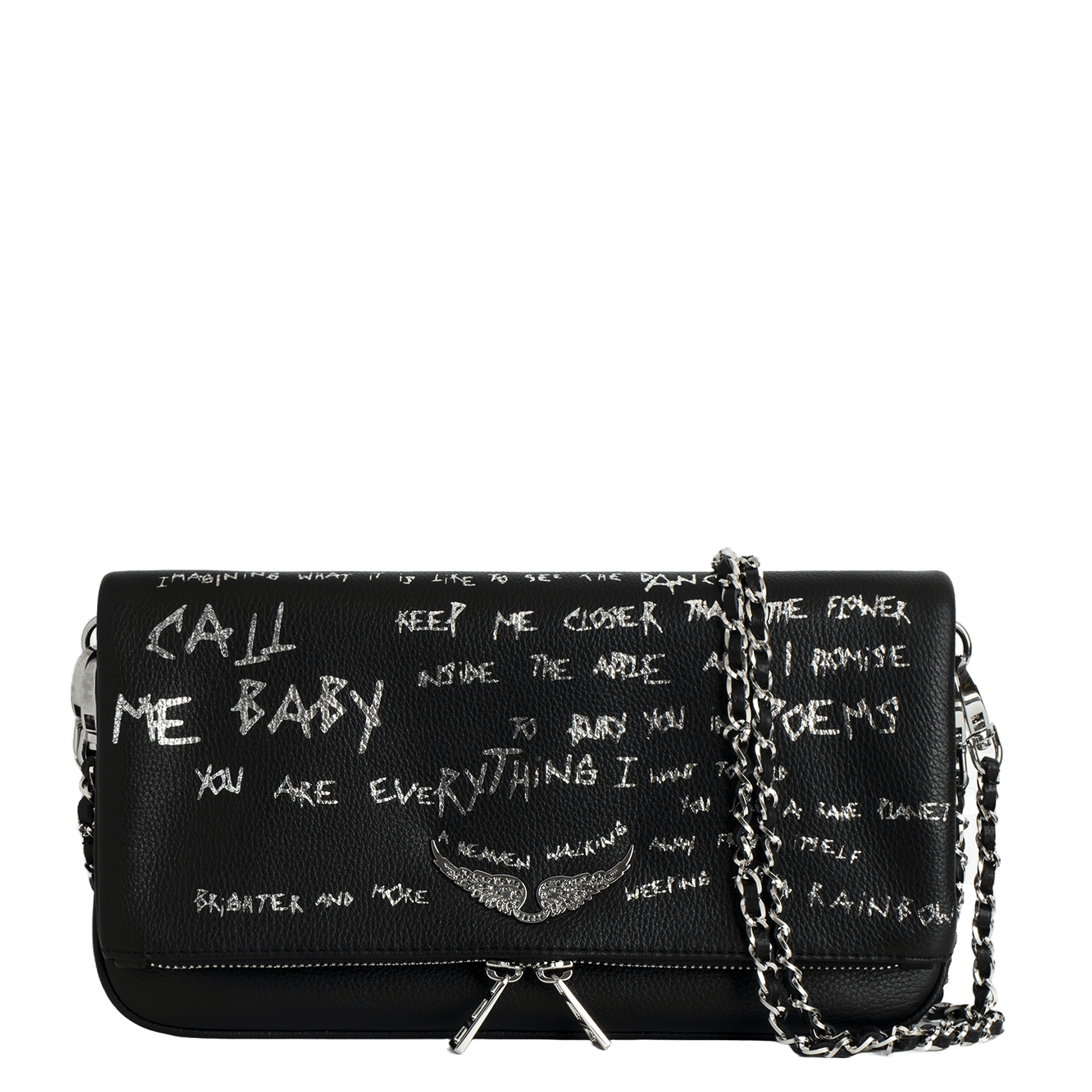 Pochette en cuir imprimée rock ZADIG&VOLTAIRE Noir