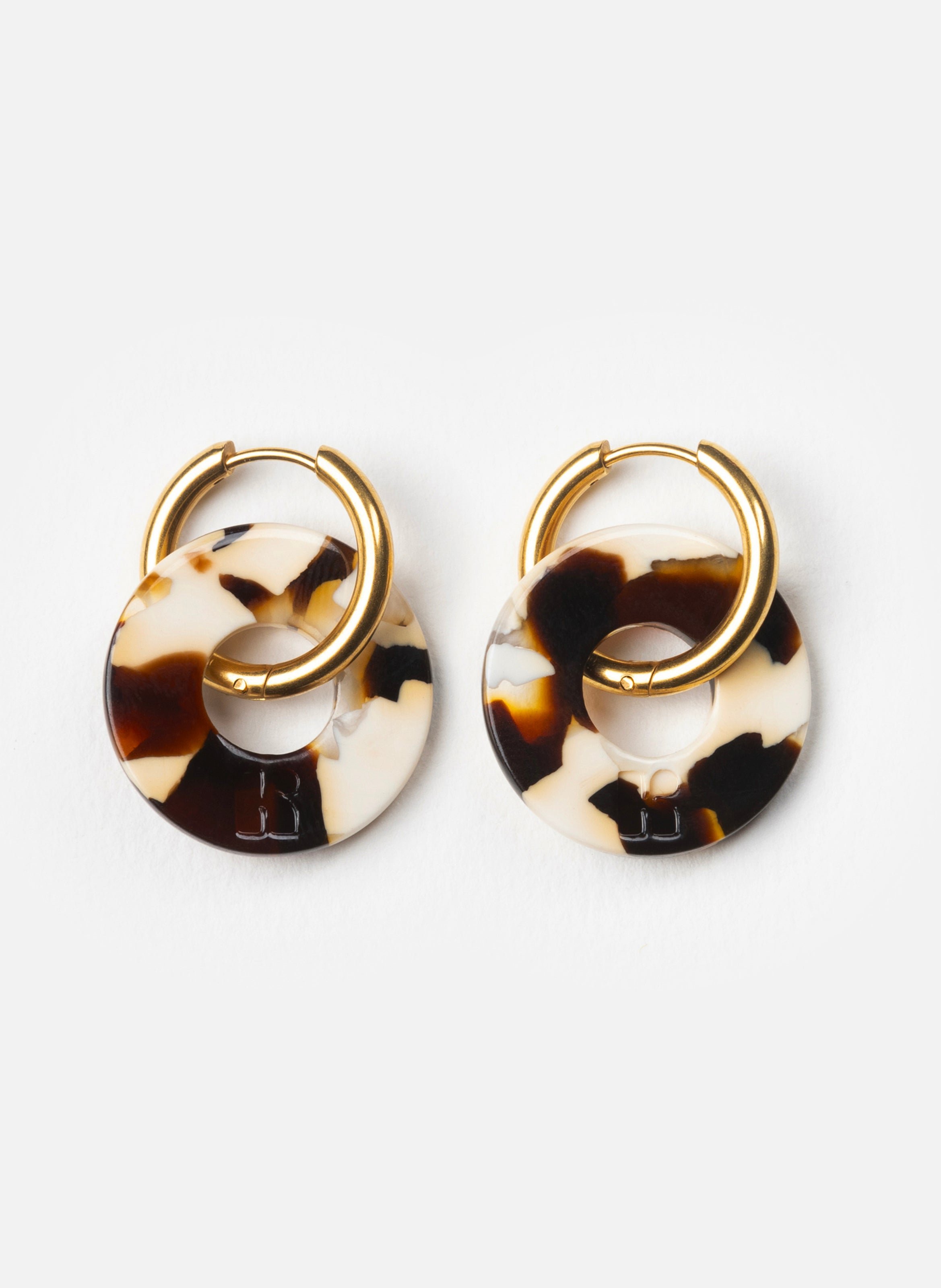 Boucles d'oreilles donuts avec anneaux en acier inoxydable doré MarronKURAGE GINZA