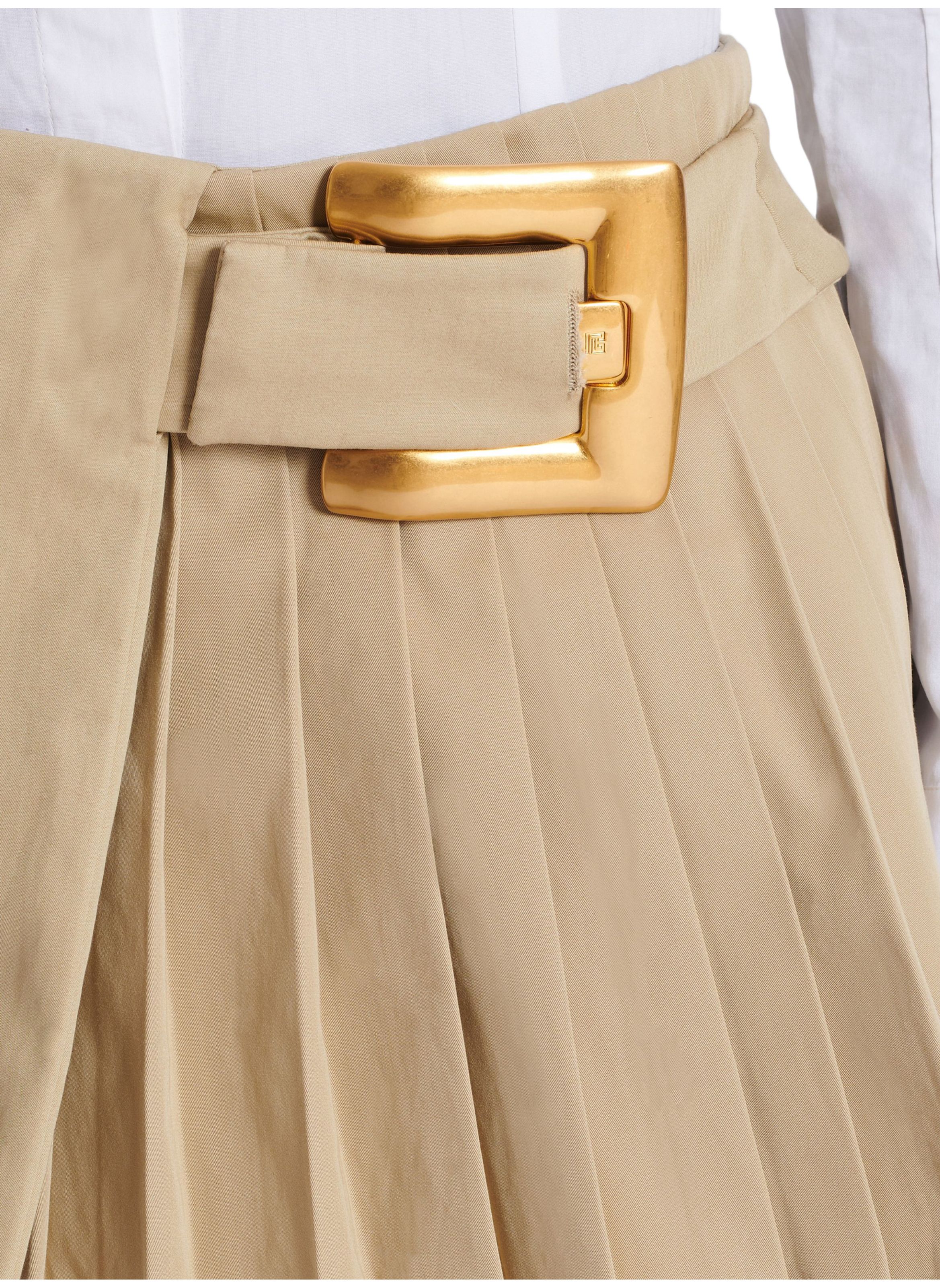 Jupe courte en gabardine avec détail ceinture BALMAIN Beige