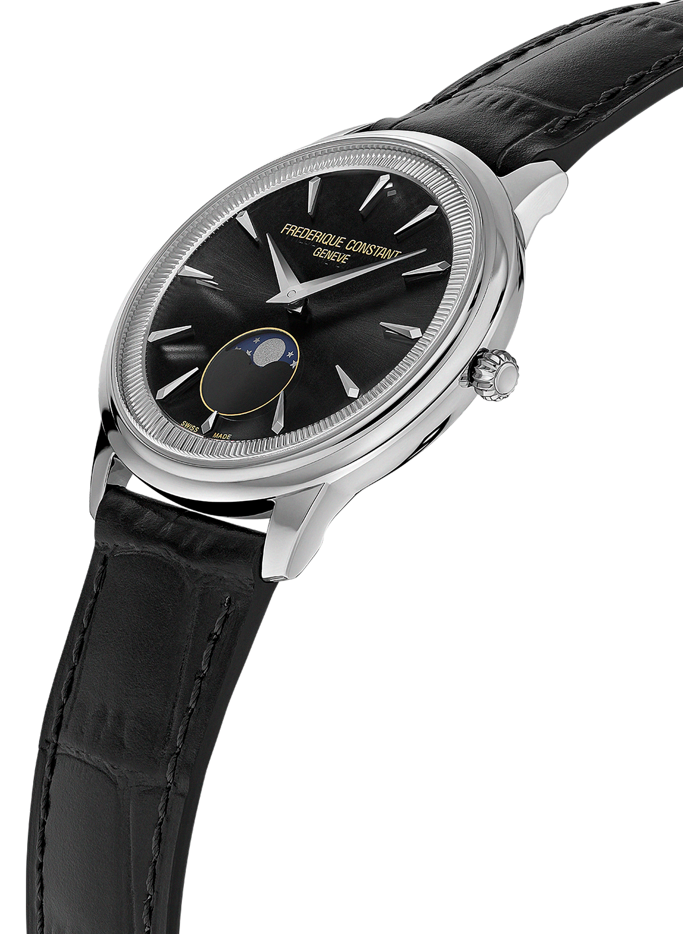 Montre quartz Moneta Moonphase en cuir FREDERIQUE CONSTANT Noir