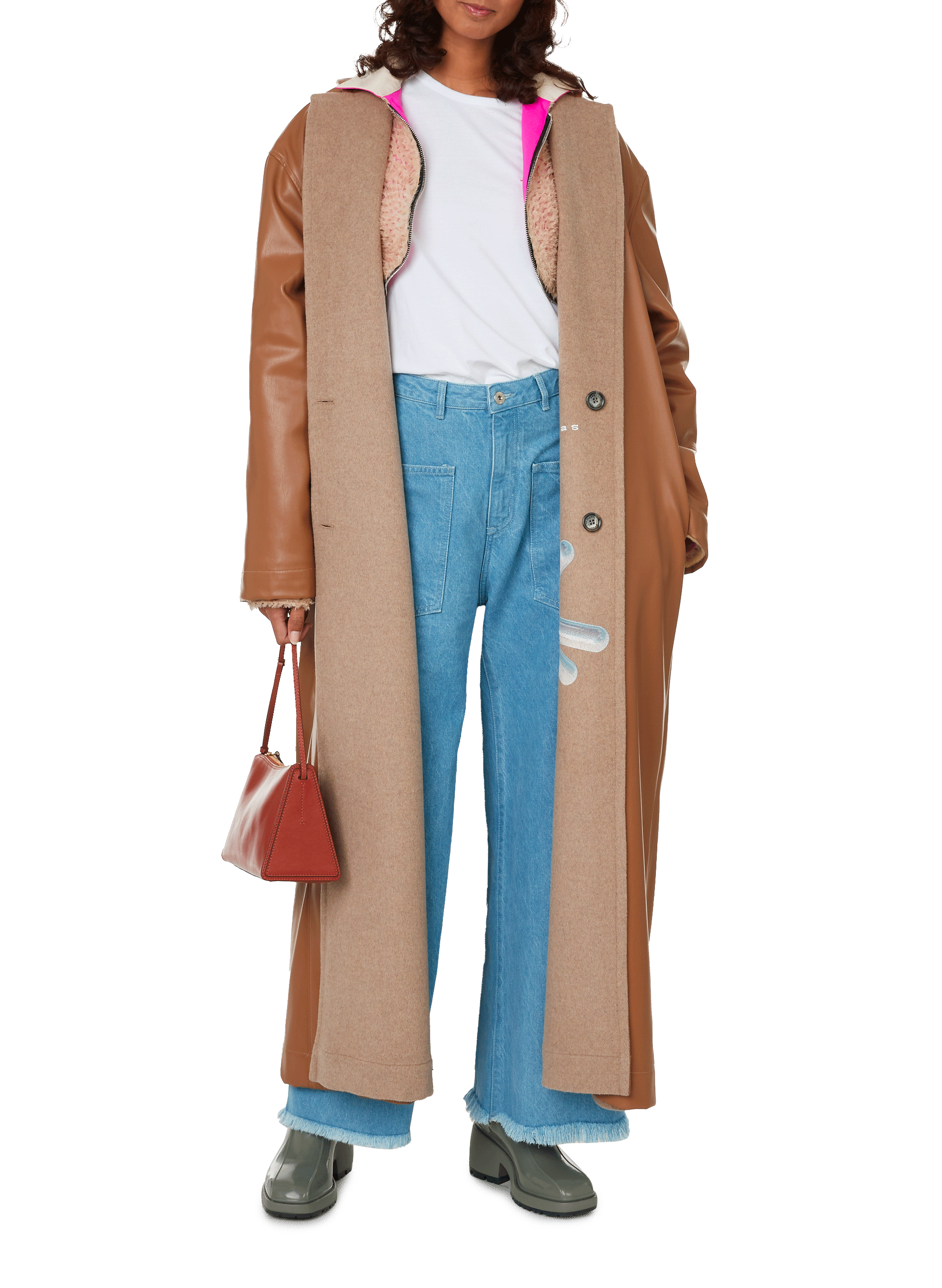 Manteau réversible en laine et eco-cuir VICTORIA/TOMAS Beige