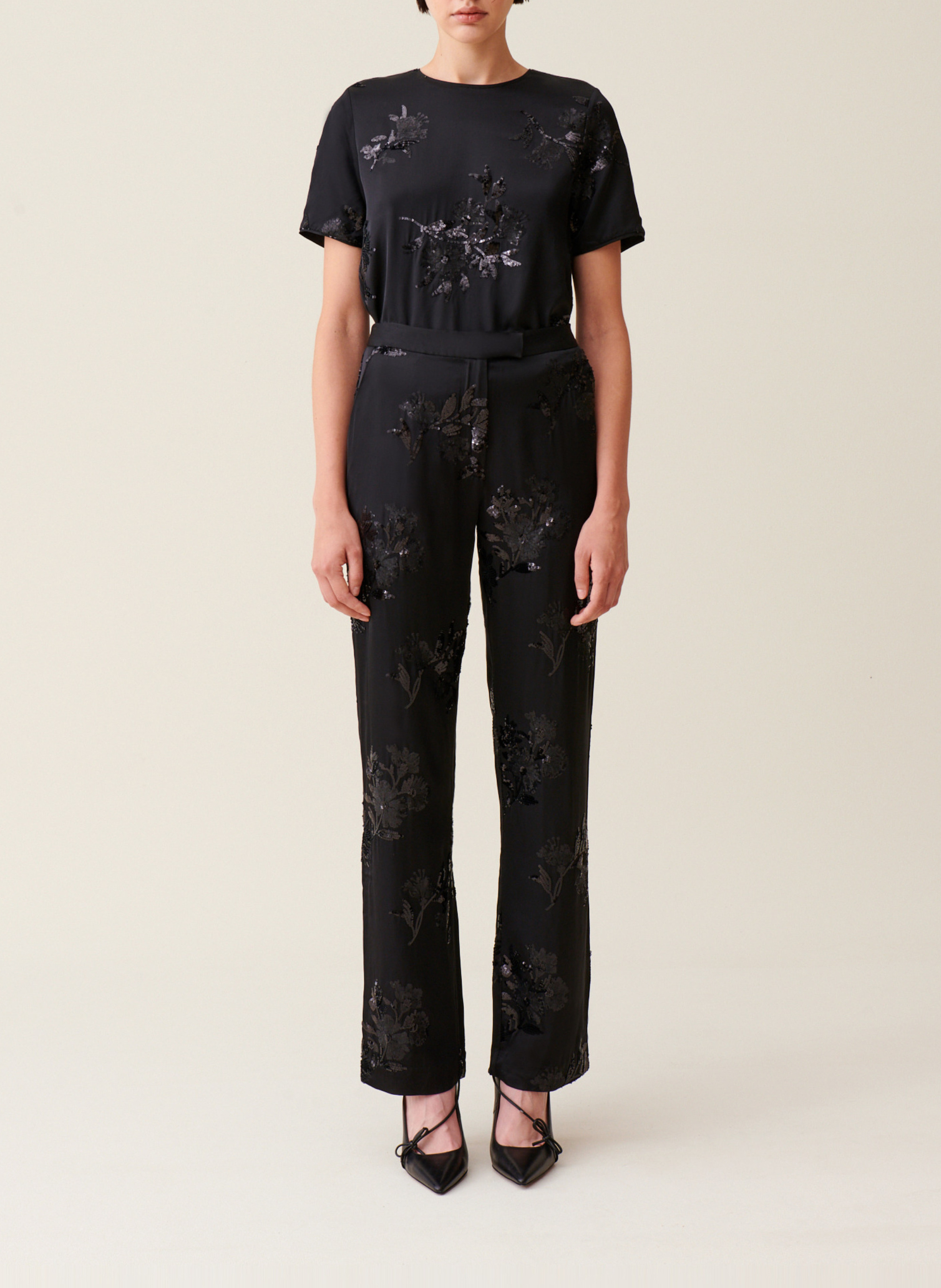 Pantalon droit à sequins brodés CLAUDIE PIERLOT Noir