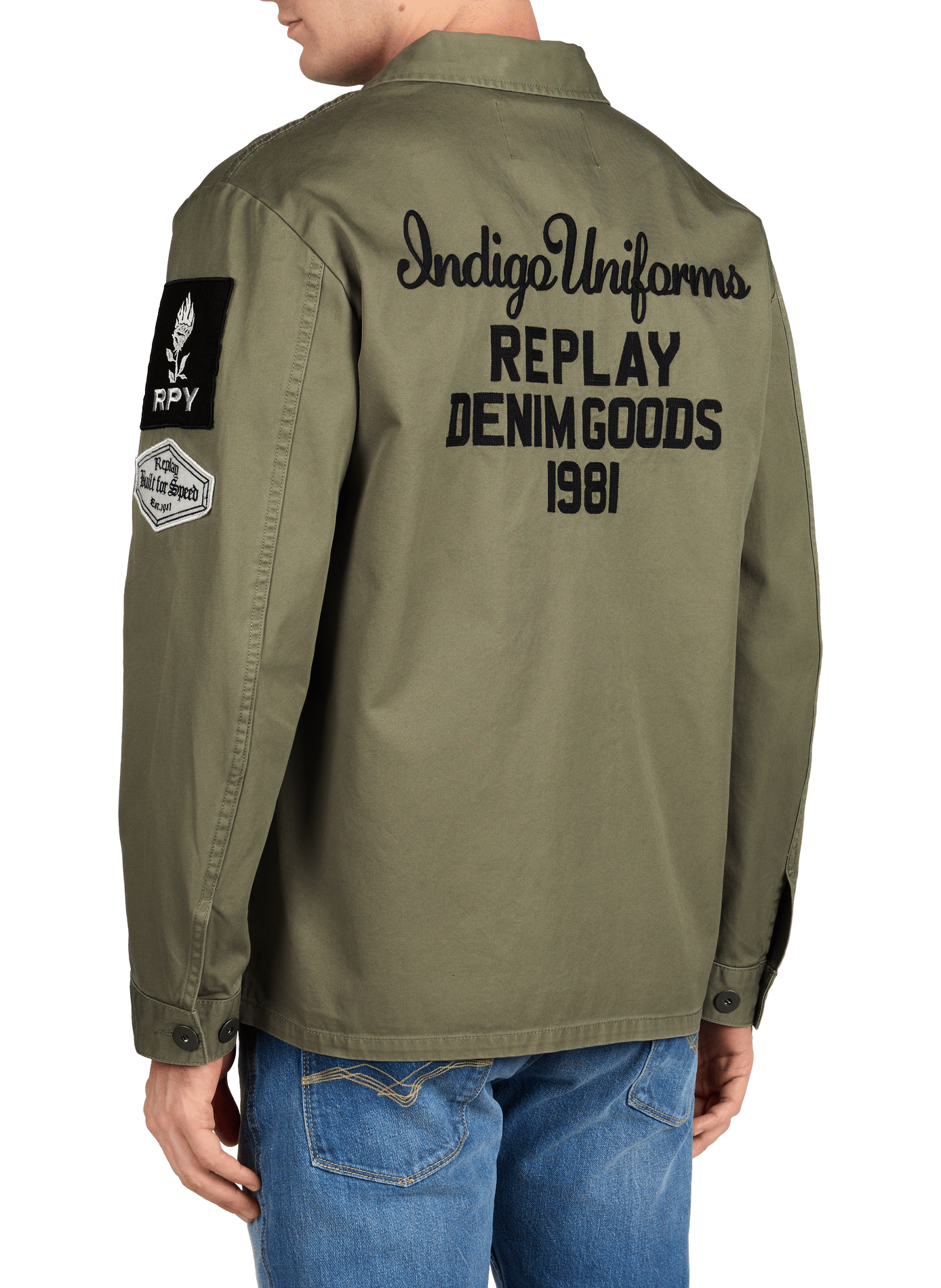 Veste droite à col classique en coton REPLAY Vert