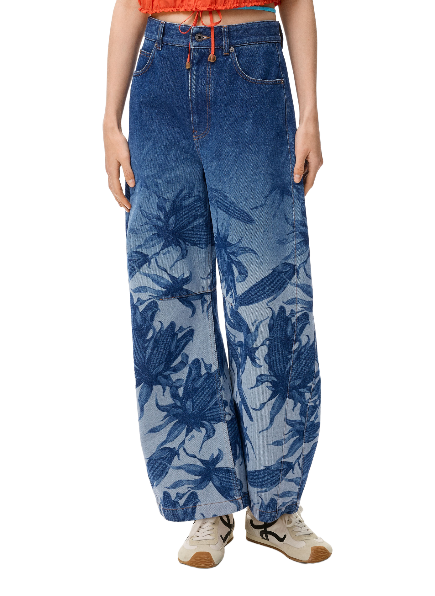 Denim cotton printed barrel jeans LOEWE Blue