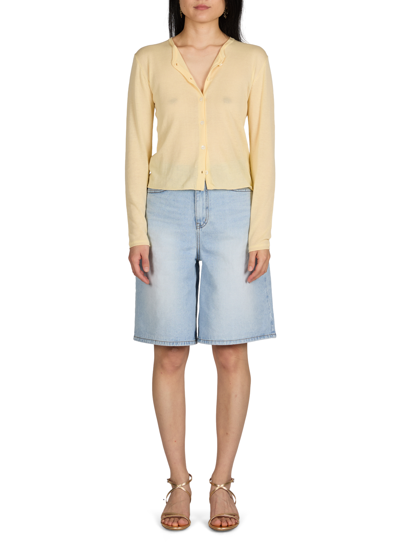 Transparent round-neck cardigan in blended cotton DUNST Yellow