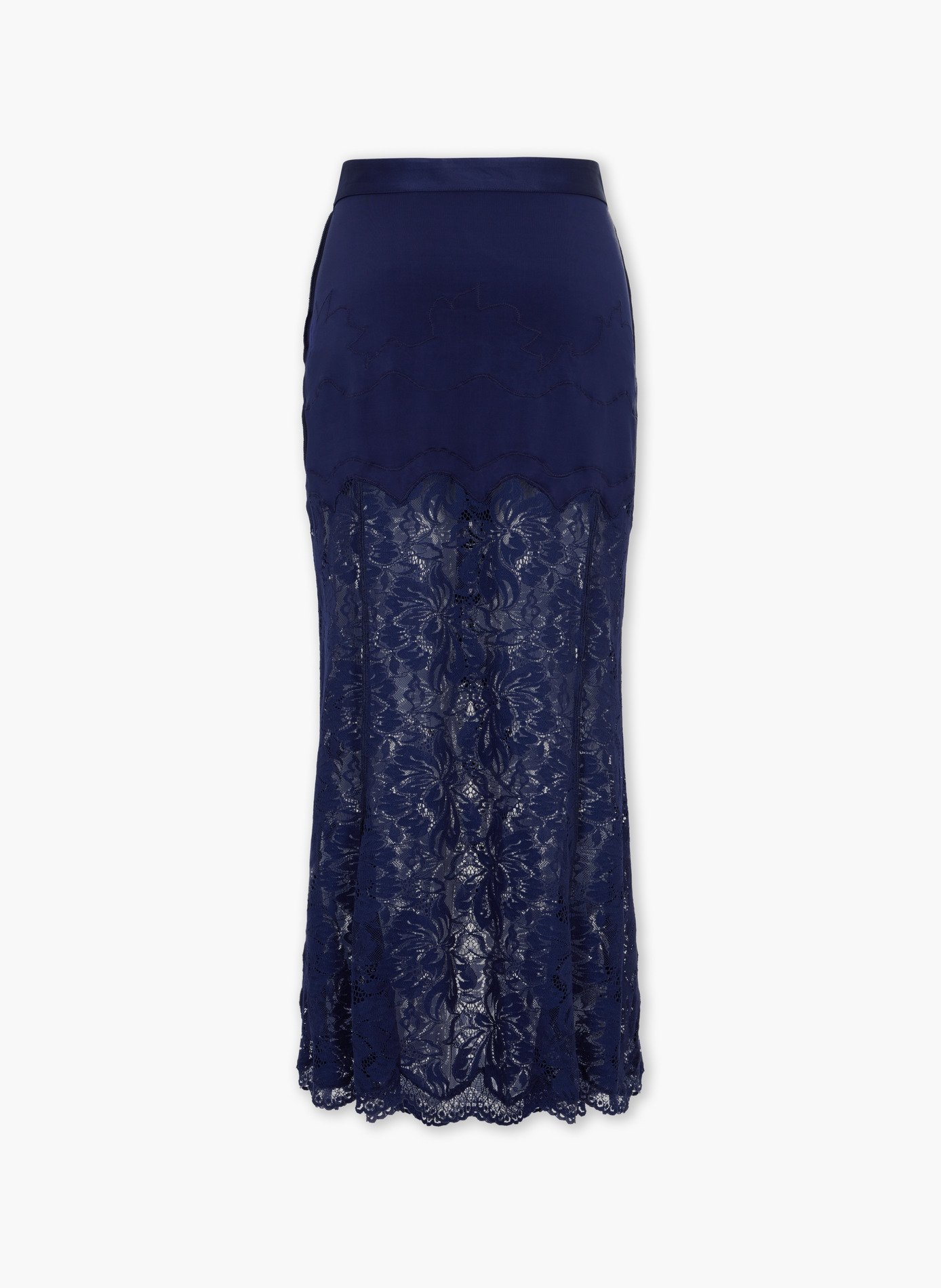 Jupe midi en dentelle et jersey RABANNE Bleu