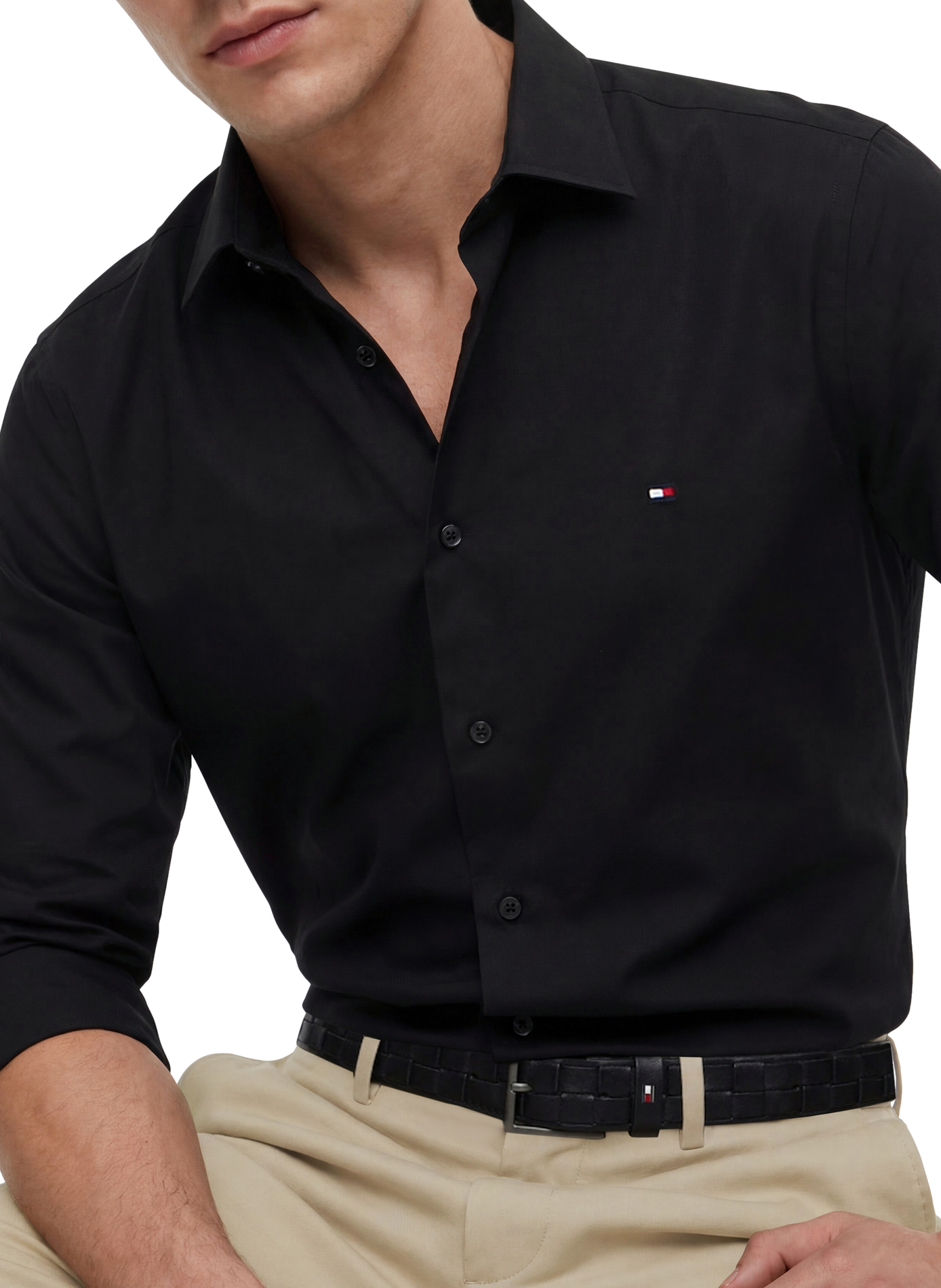 Chemise droite en coton organique TOMMY HILFIGER Noir