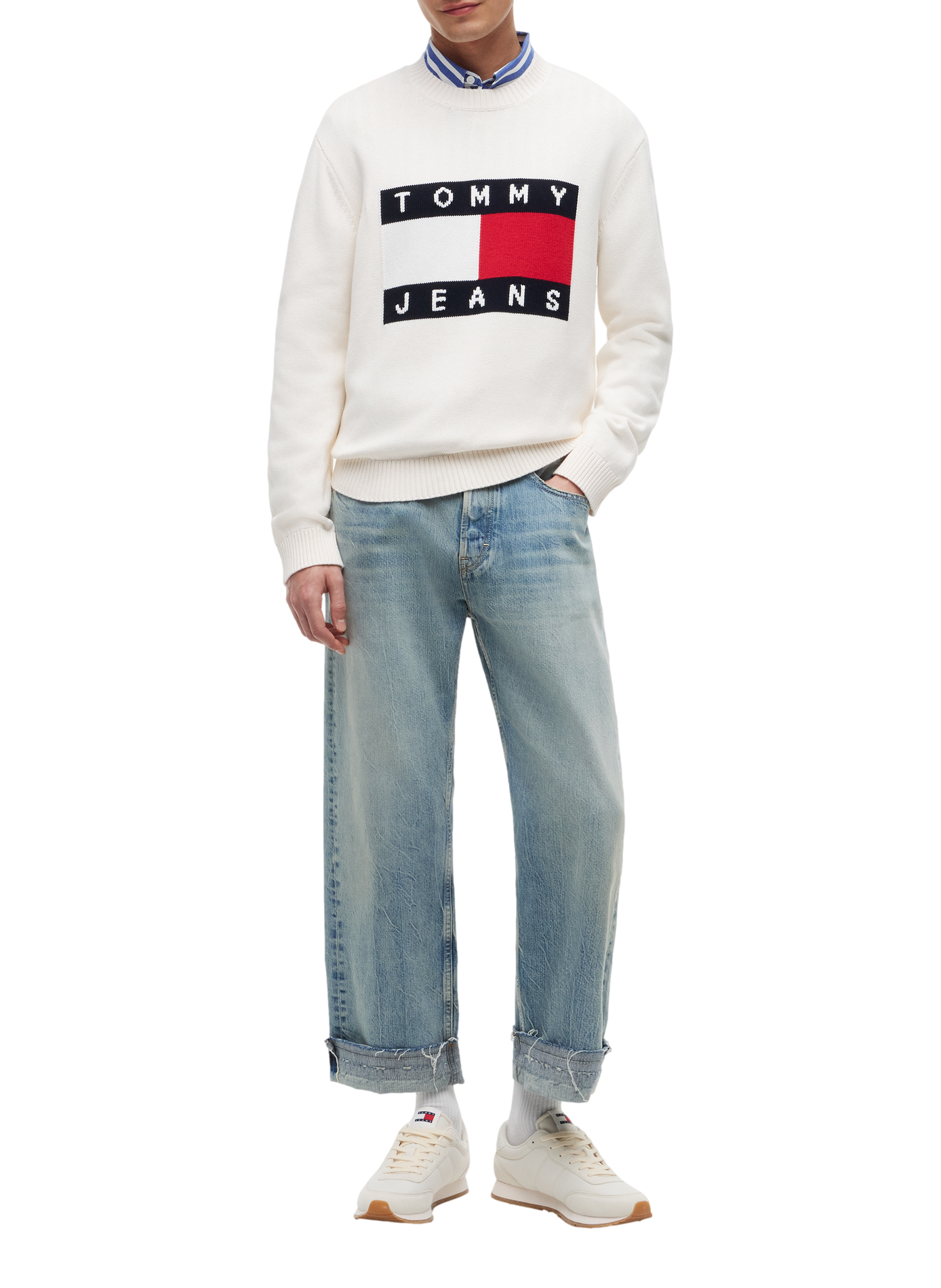 Round neck cotton sweater TOMMY HILFIGER Beige