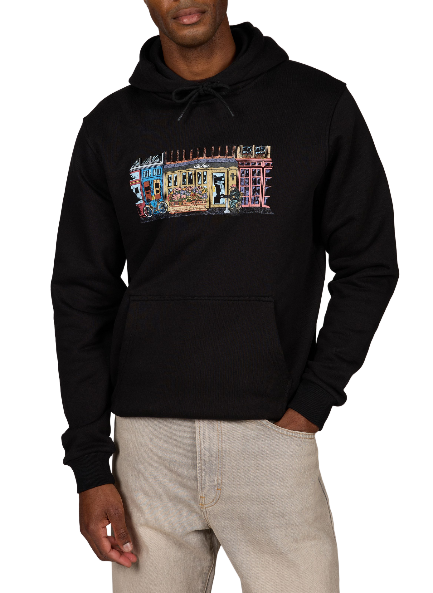 Gerader Baumwoll-Kapuzenpullover LES DEUX Schwarz