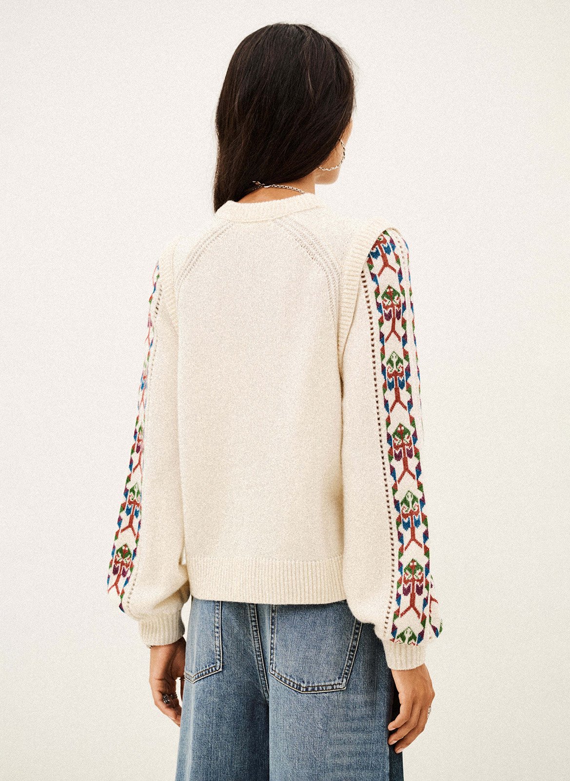 Pull brodé en maille de laine elda BA&SH Beige