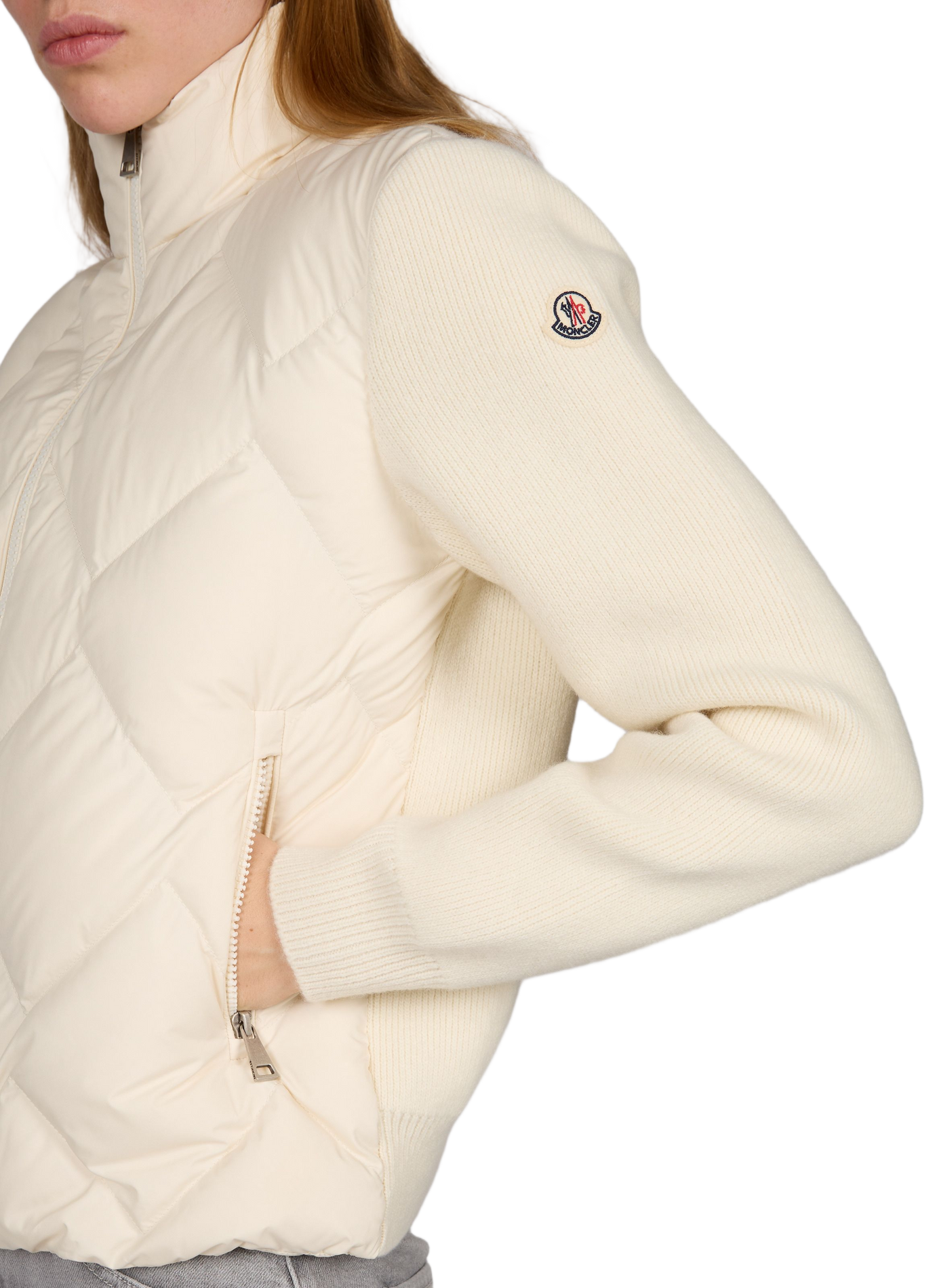 Cardigan col montant matelassé en laine mélangée MONCLER Blanc