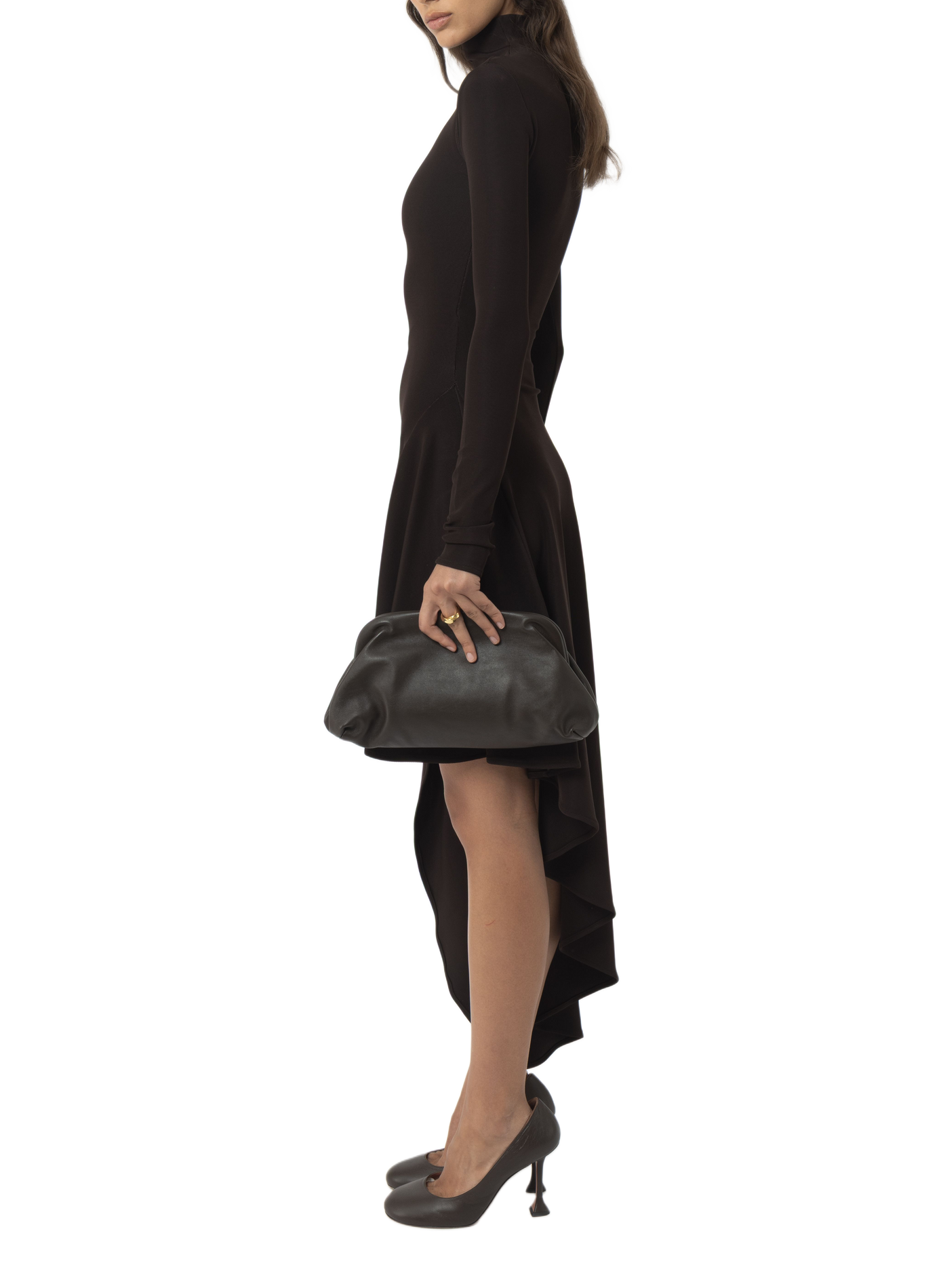 Robe longue asymétrique col montant ARAKII Brown