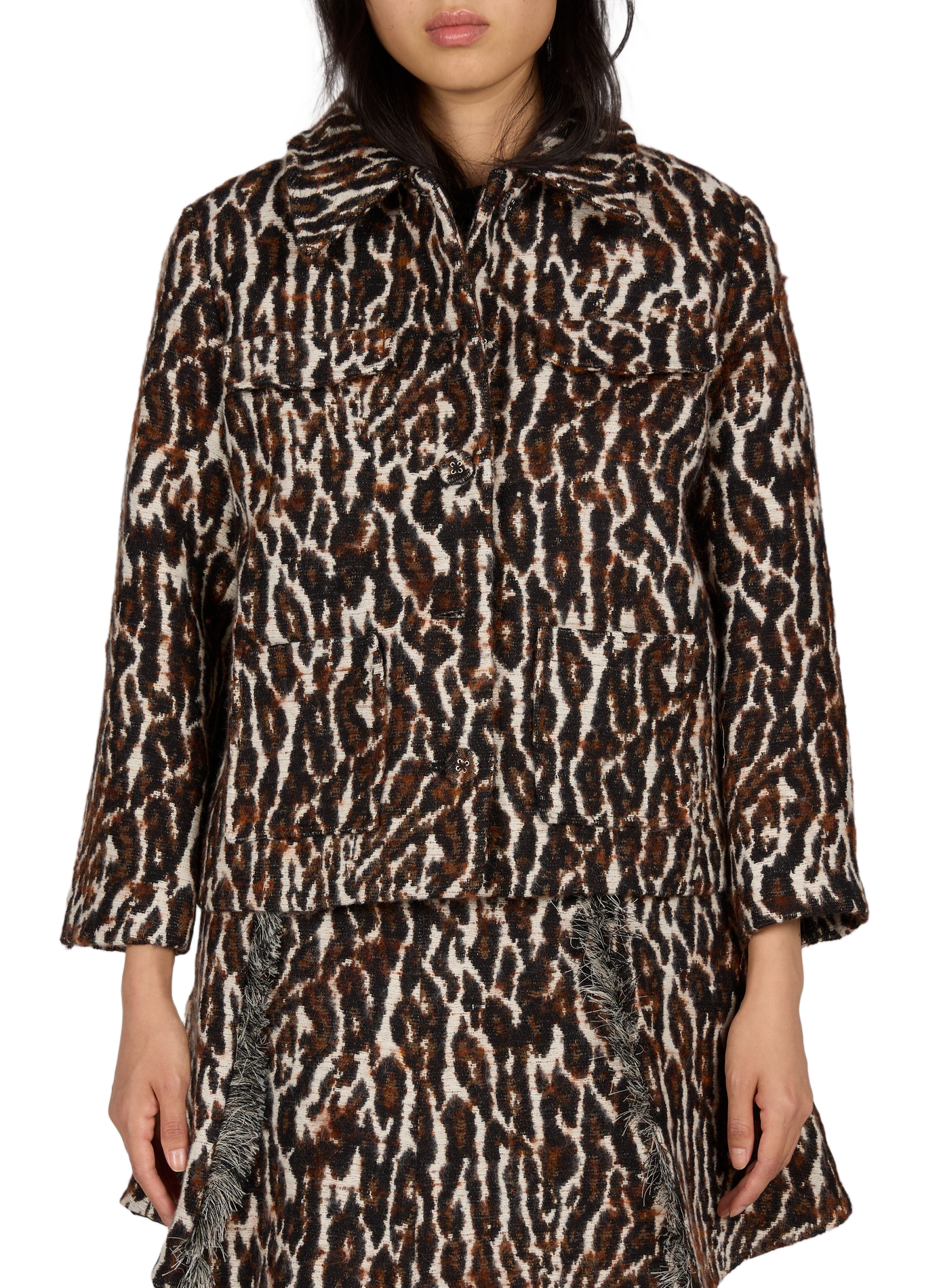 Blazer corto de jacquard de leopardo en mezcla de algodón GANNI Multicolor