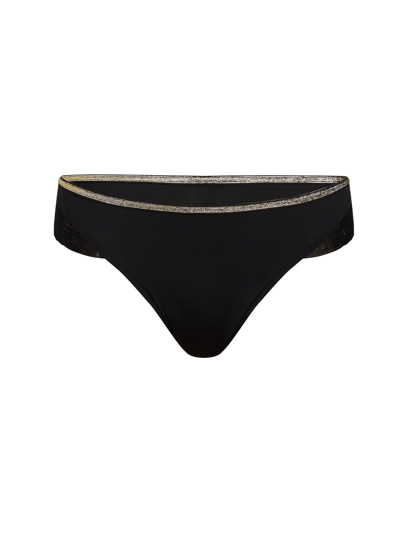 Floraler Tanga aus zwei Materialien LA NOUVELLE Schwarz