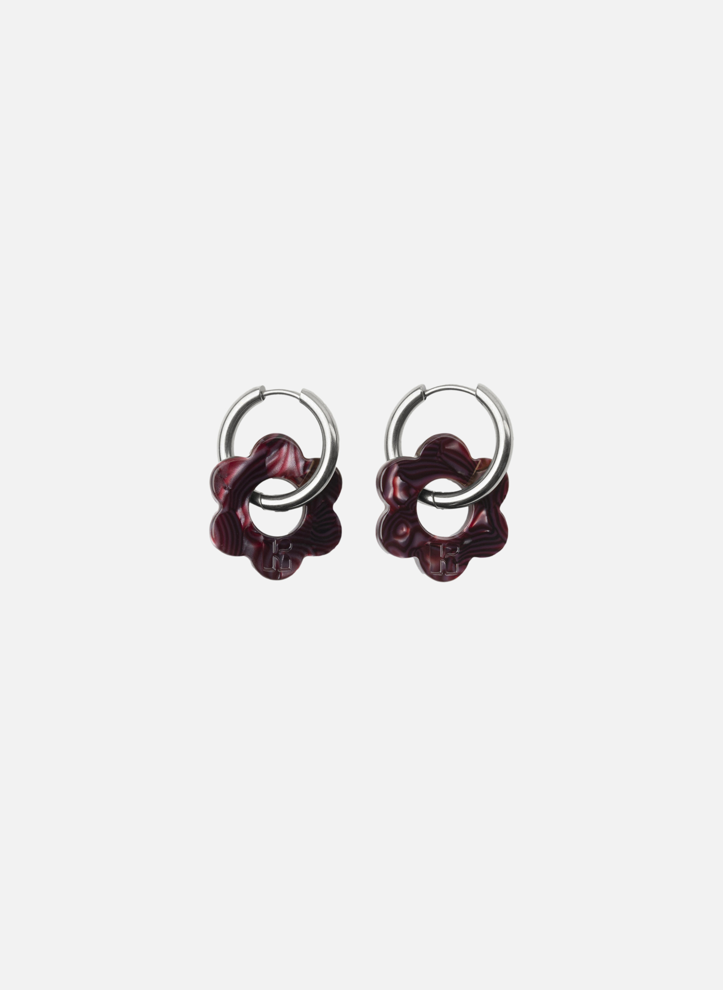 Boucles d'oreilles Baby Fleurette avec anneaux en acier inoxydable argenté VioletKURAGE GINZA