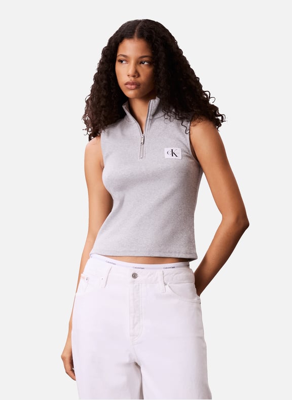 Cotton top with zip collar Grey by CALVIN KLEIN CALVIN KLEIN Cotton top with zip collar Grey
