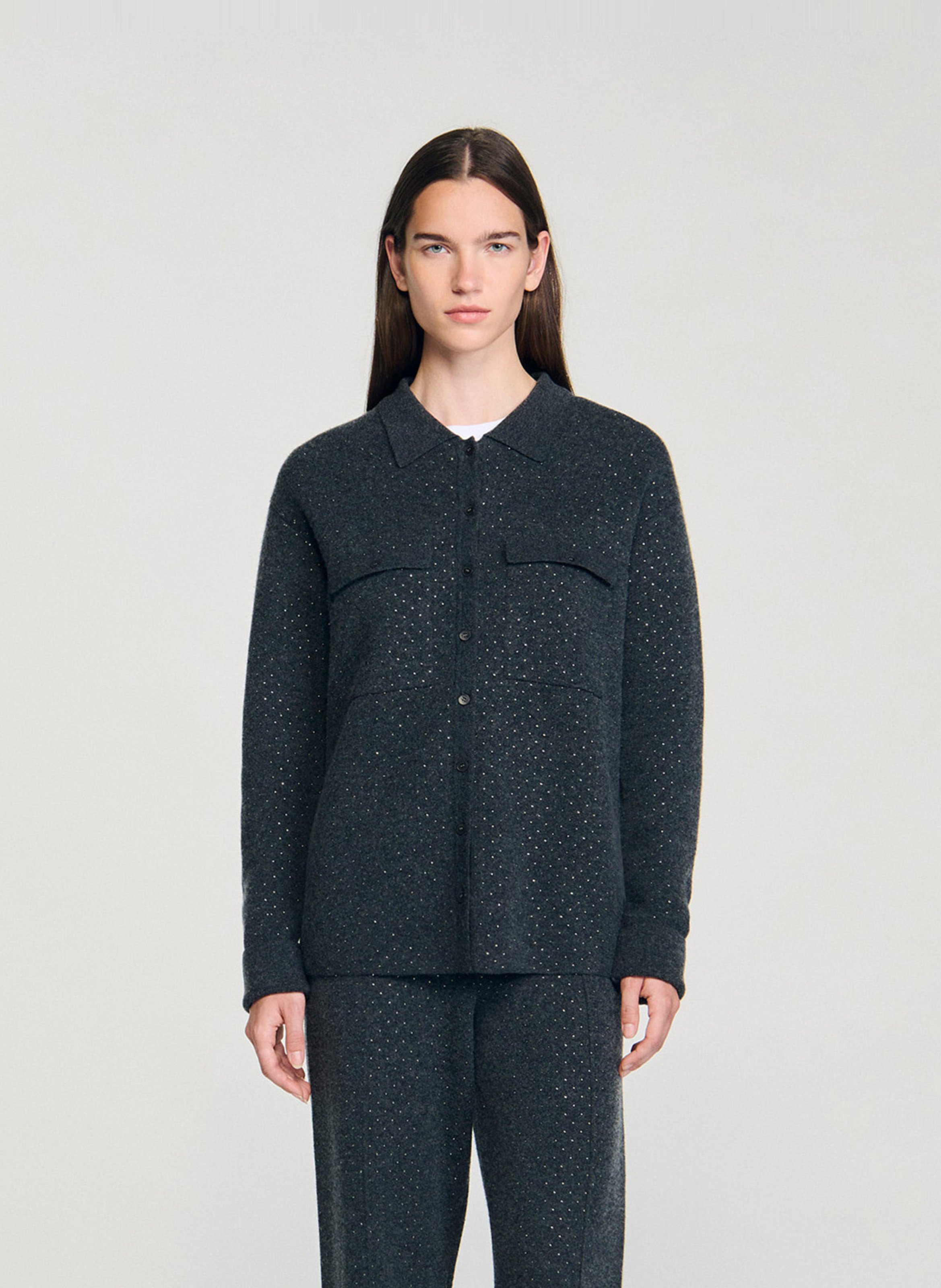 Cardigan droit col classique SANDRO Gris