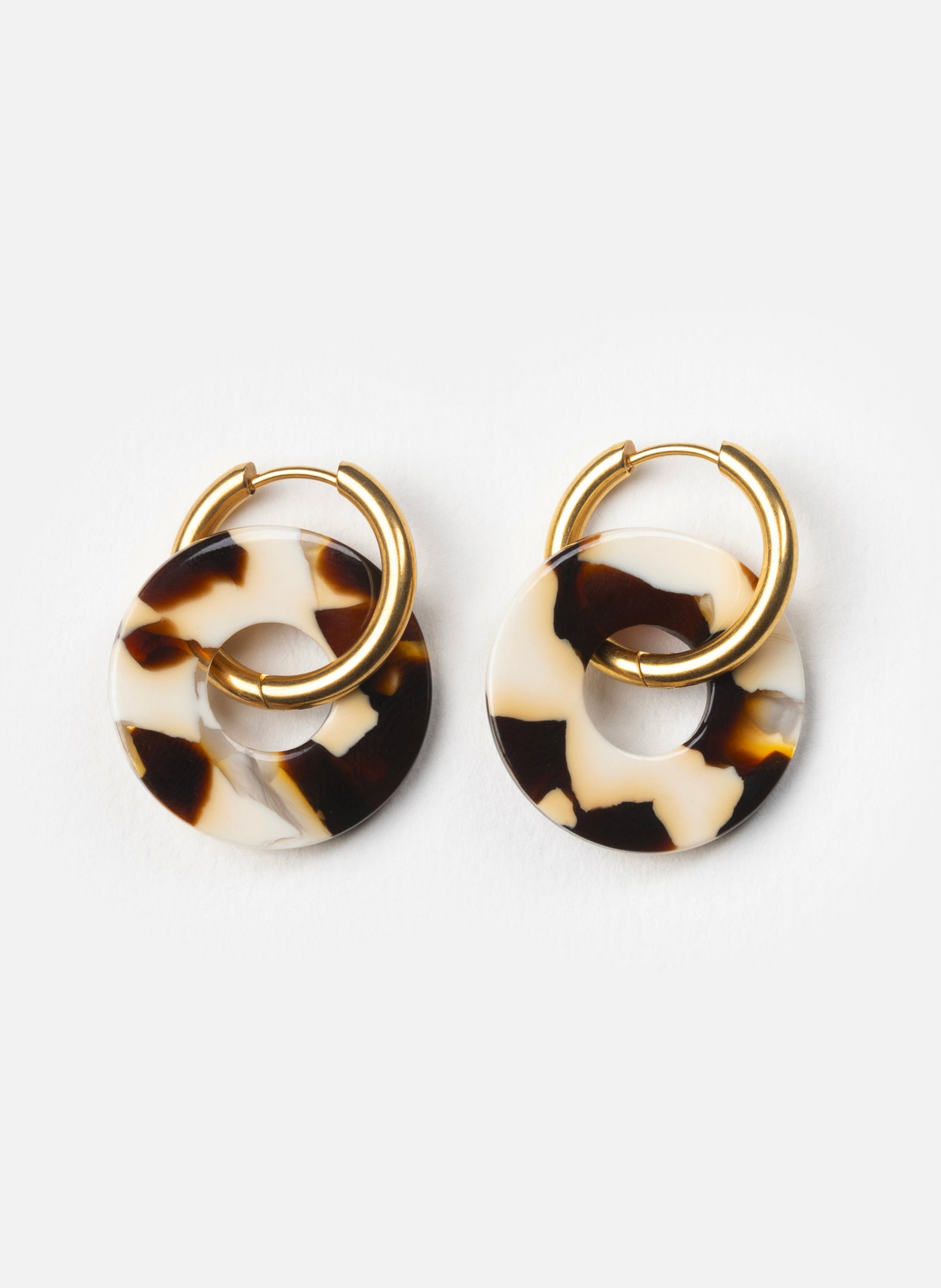 Boucles d'oreilles donuts avec anneaux en acier inoxydable doré KURAGE GINZA Marron