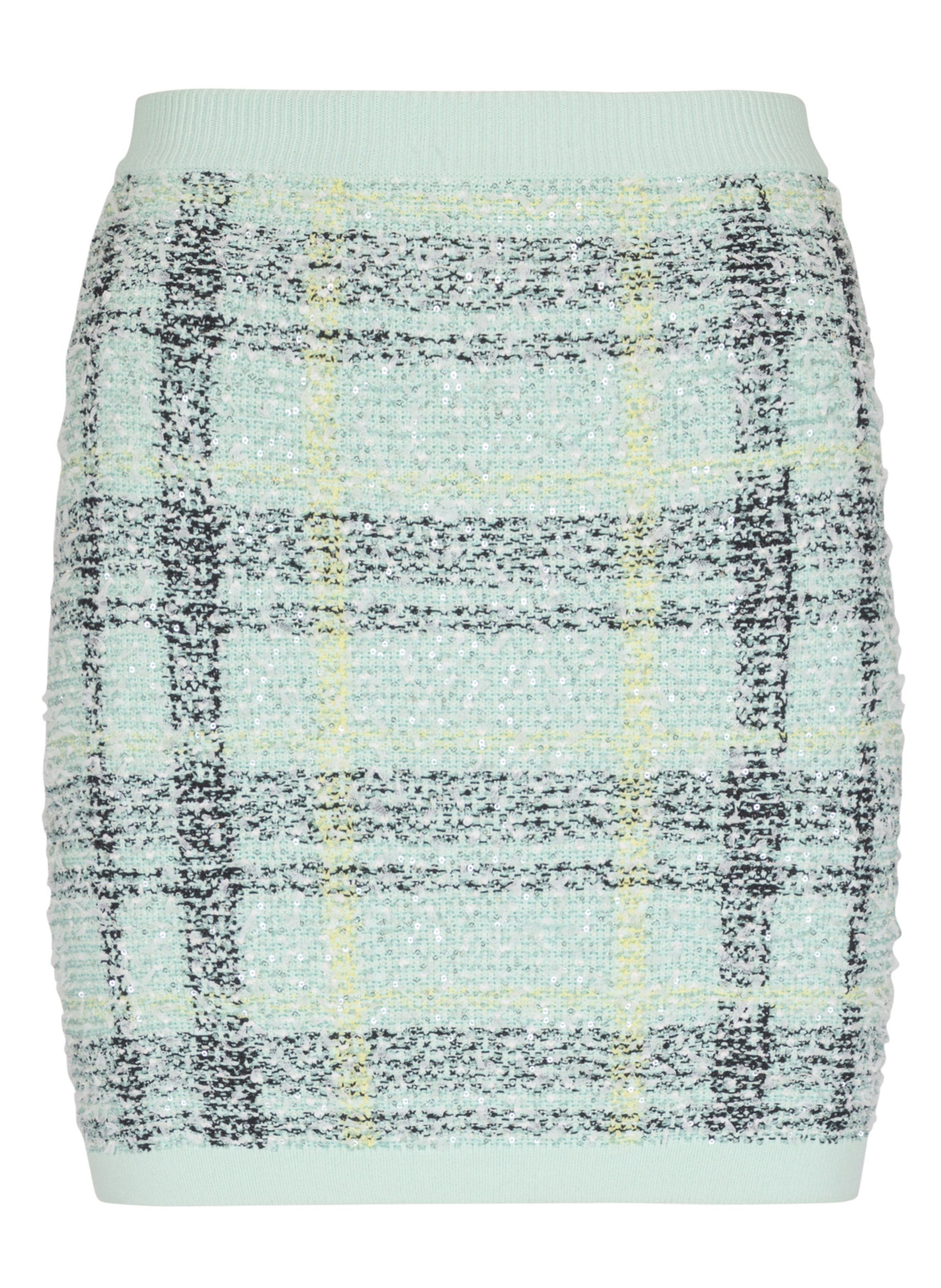 Jupe courte en tweed tartan à paillettes BALMAIN Vert