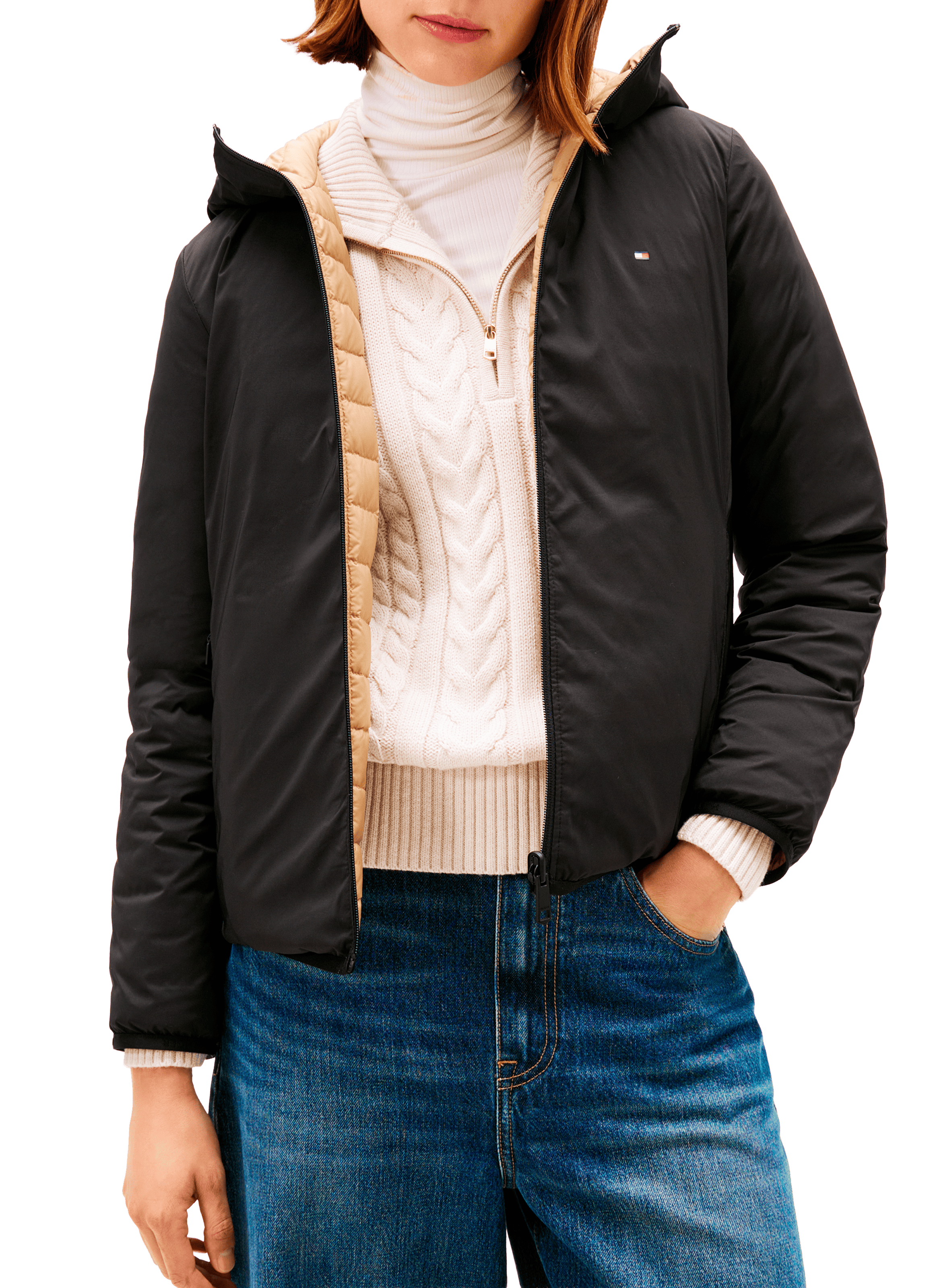 Veste droite à capuche TOMMY HILFIGER Noir