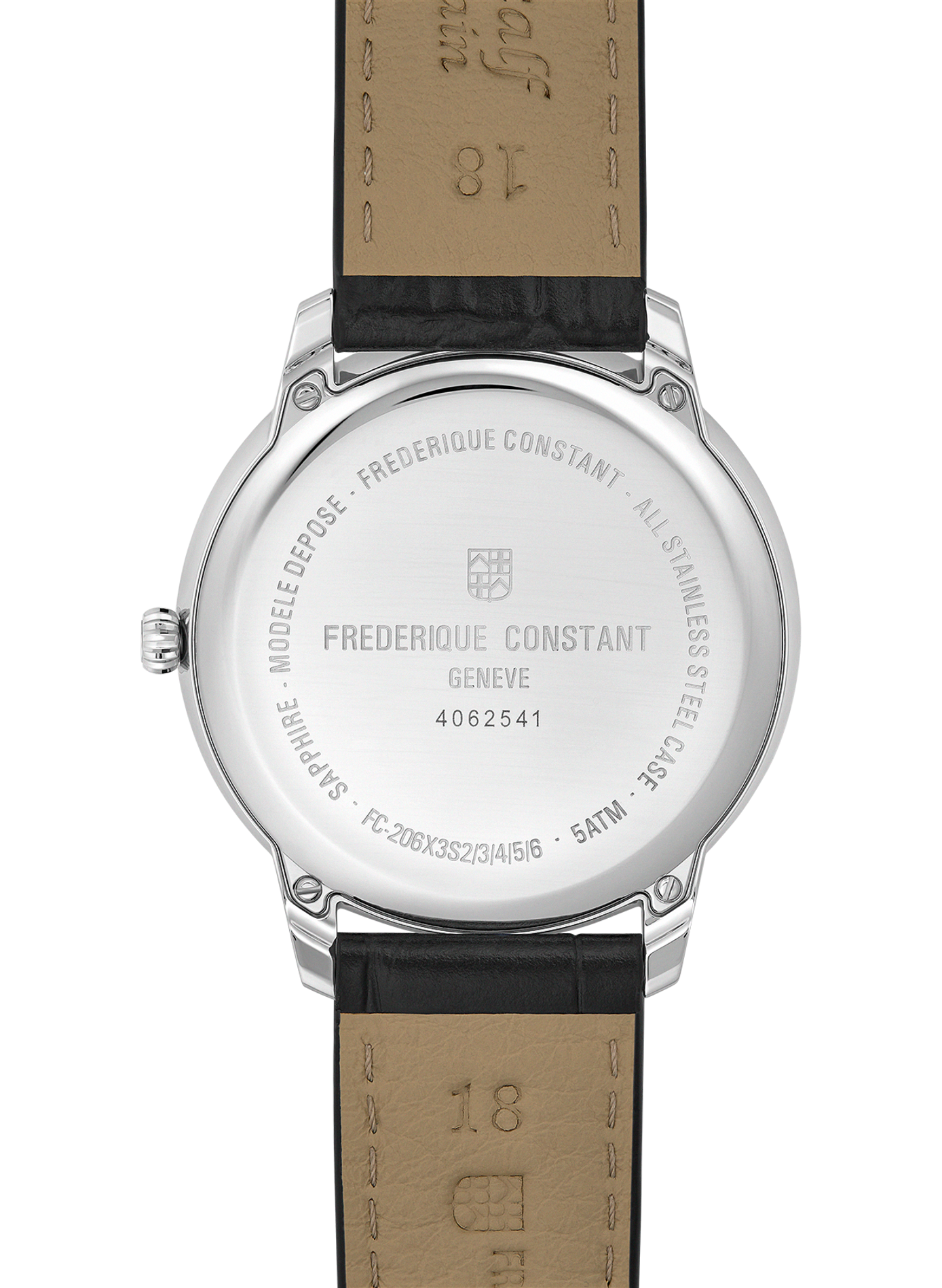 Montre quartz Moneta Moonphase en cuir FREDERIQUE CONSTANT Noir