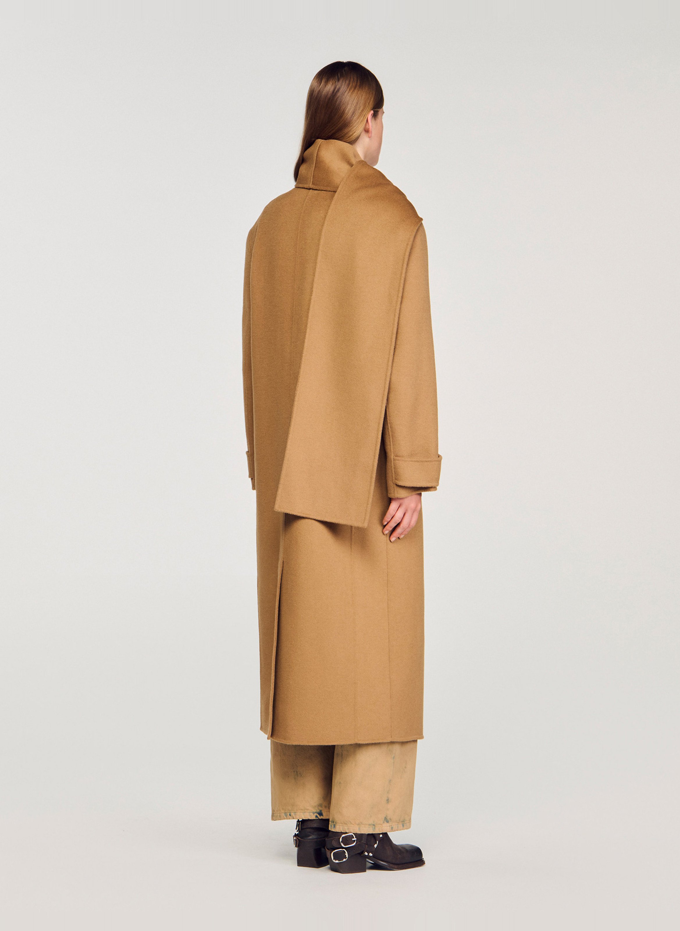 Manteau col à écharpe en laine SANDRO Marron