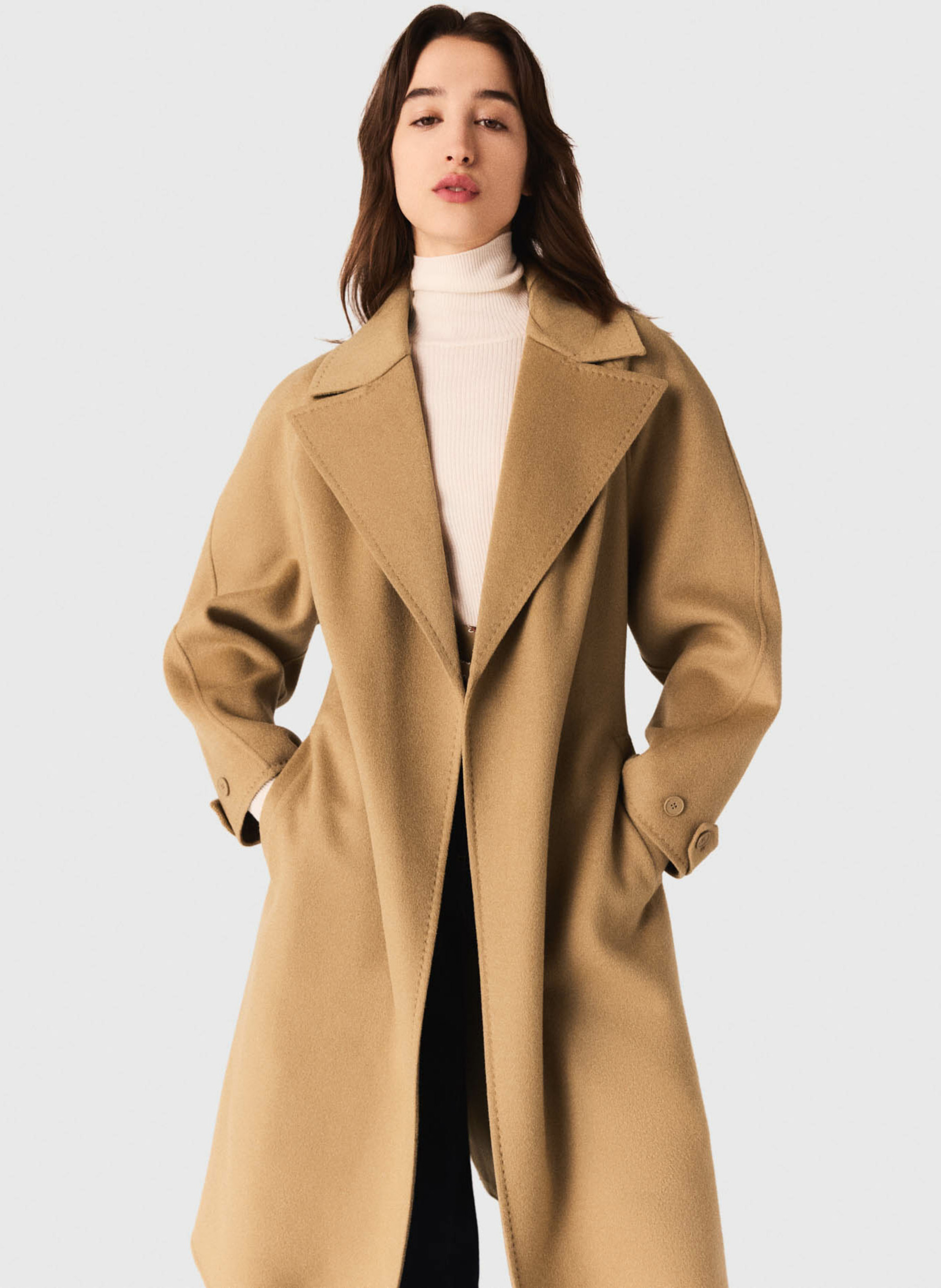 Manteau col tailleur en laine mélangée MAJE Beige