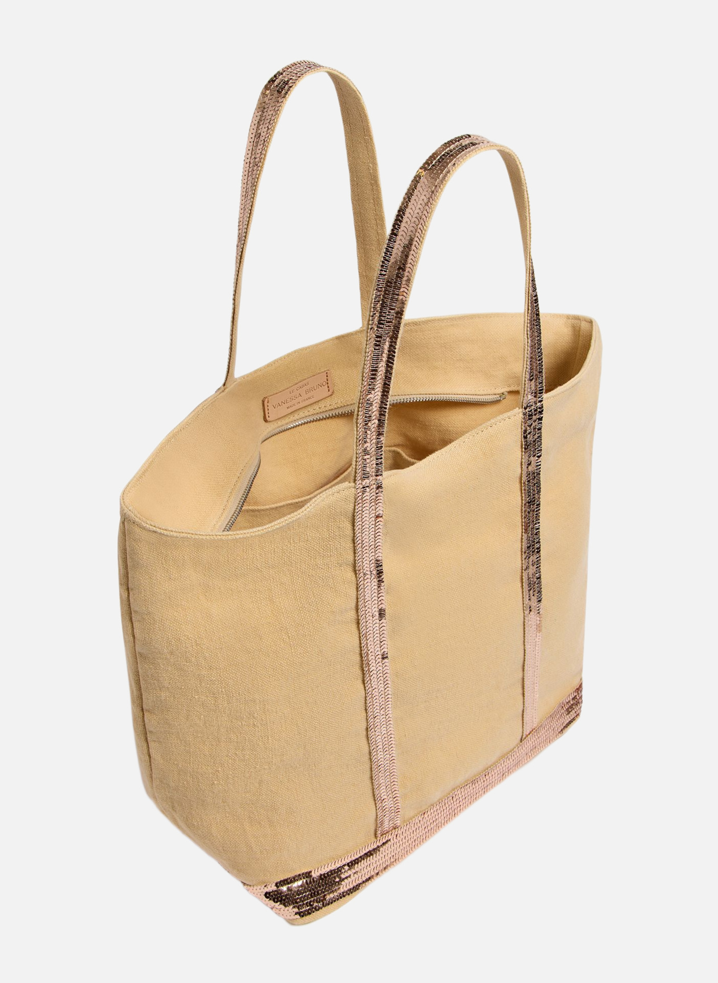 Cabas l zippé en lin Marron