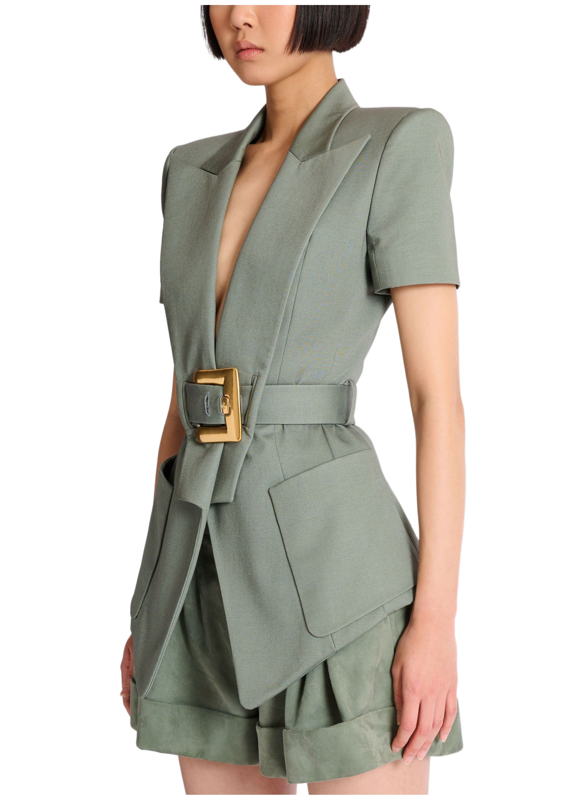 Veste anthem ceinturée en gabardine BALMAIN Vert