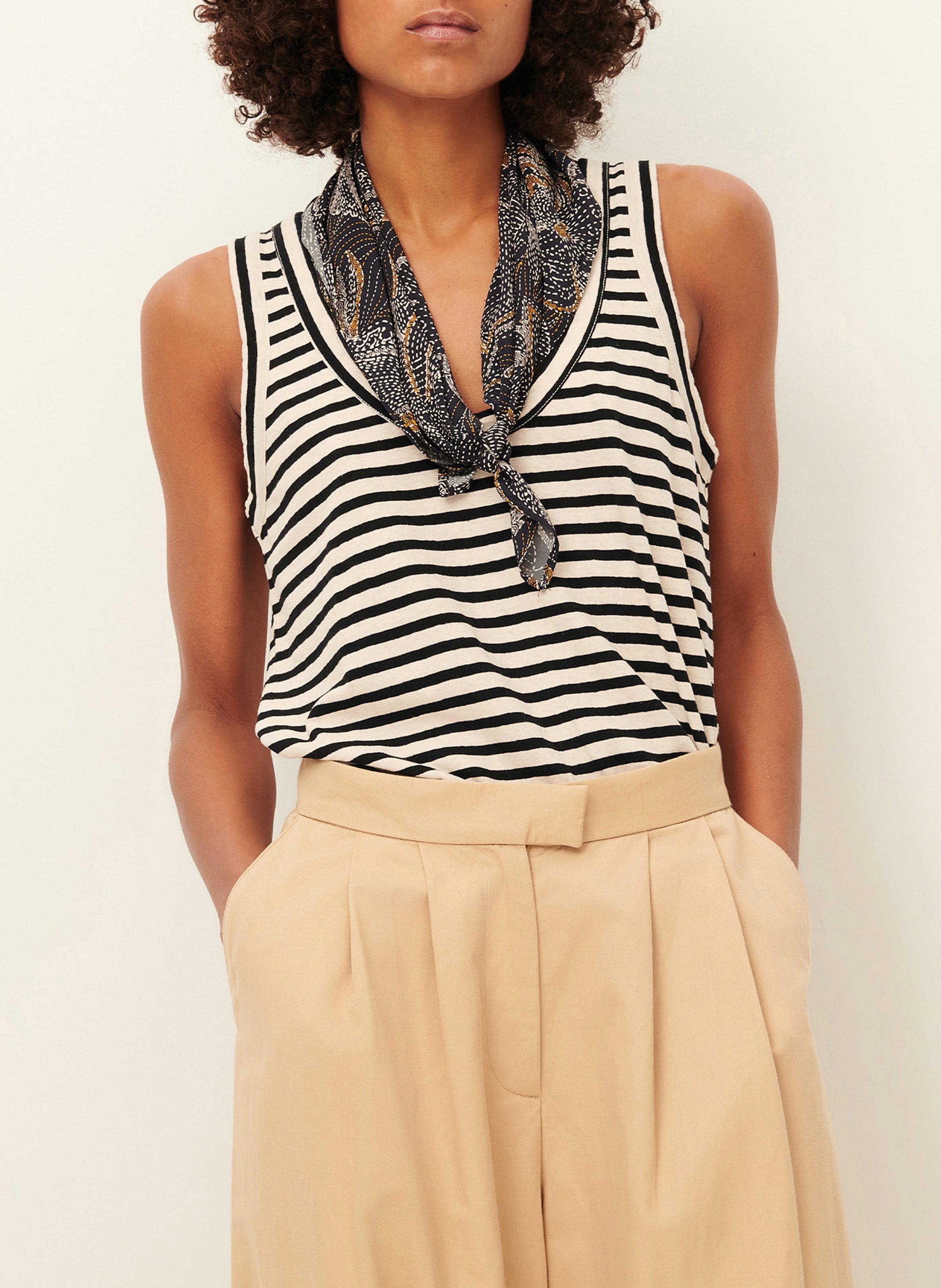 Débardeur à rayures larges en coton bio et lin dili SESSUN Beige