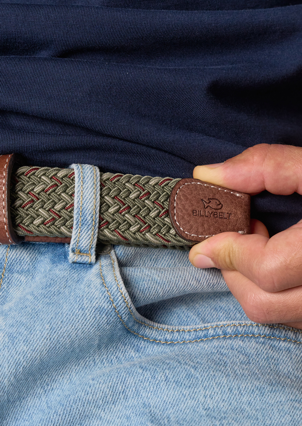 Ceinture tressée élastique multicolore BILLYBELT Kaki