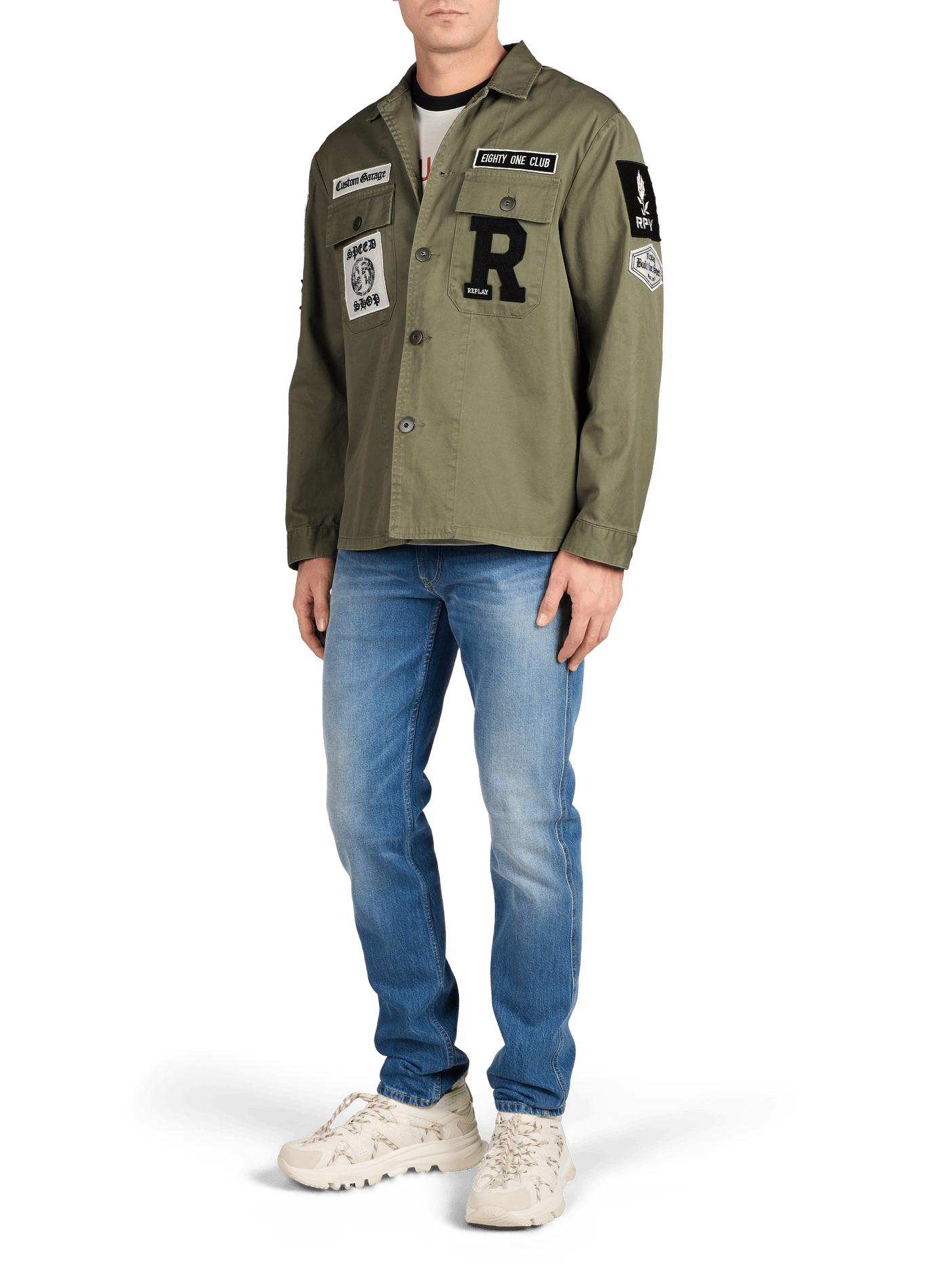 Veste droite à col classique en coton REPLAY Vert