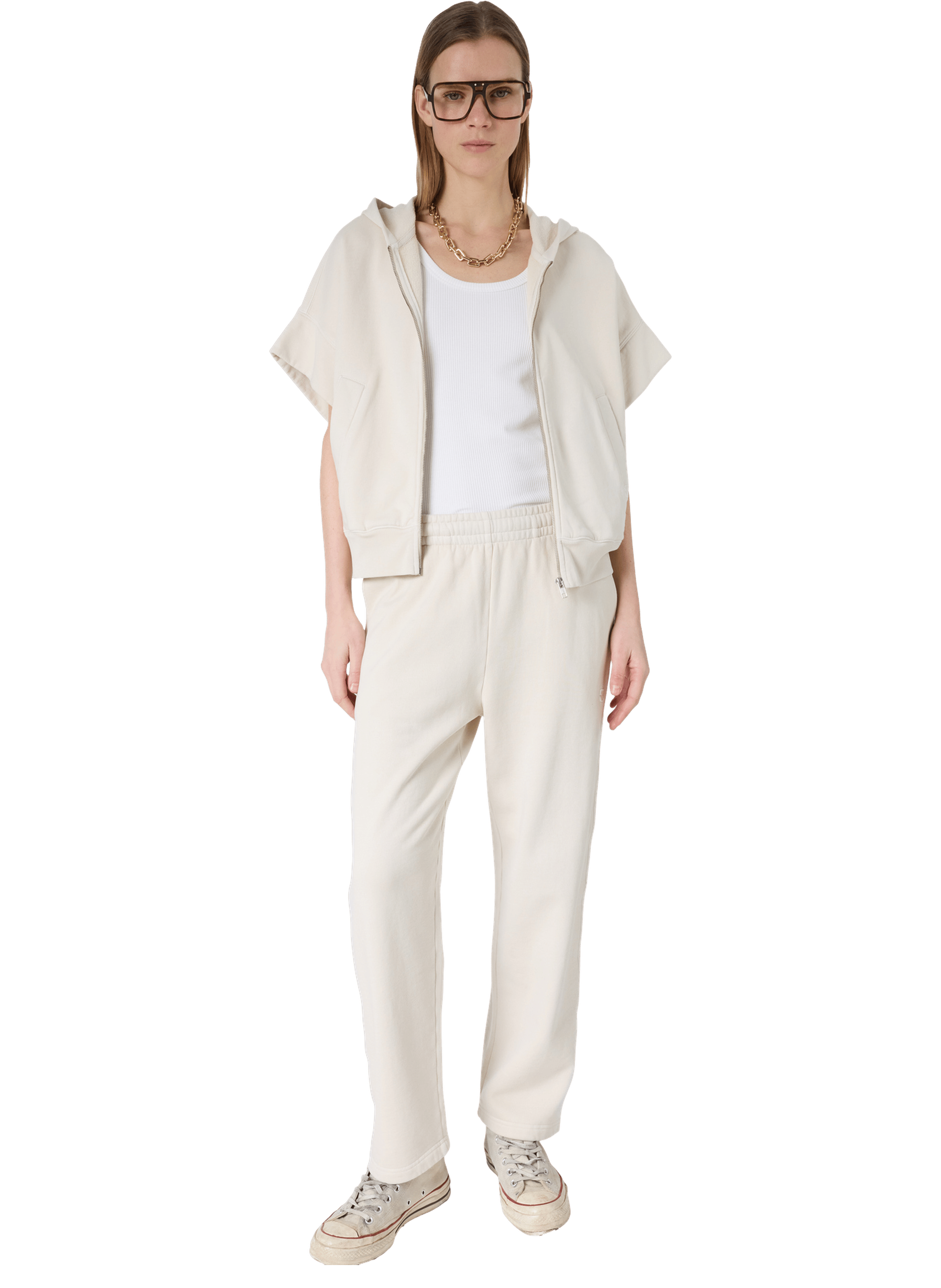 Sweat oversize à manches courtes et capuche - milene Beige