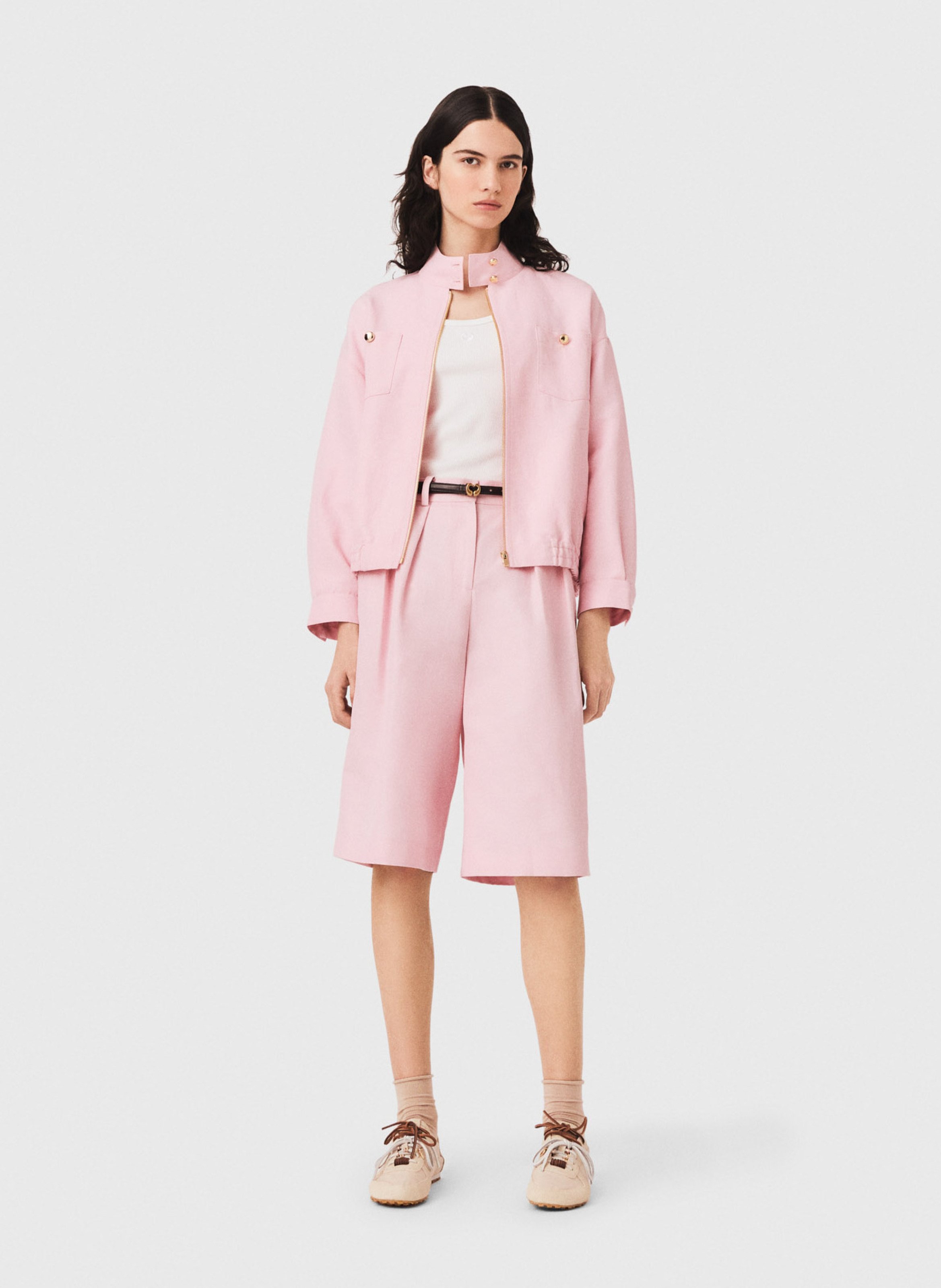 Veste oversize en coton et lin MAJE Rose
