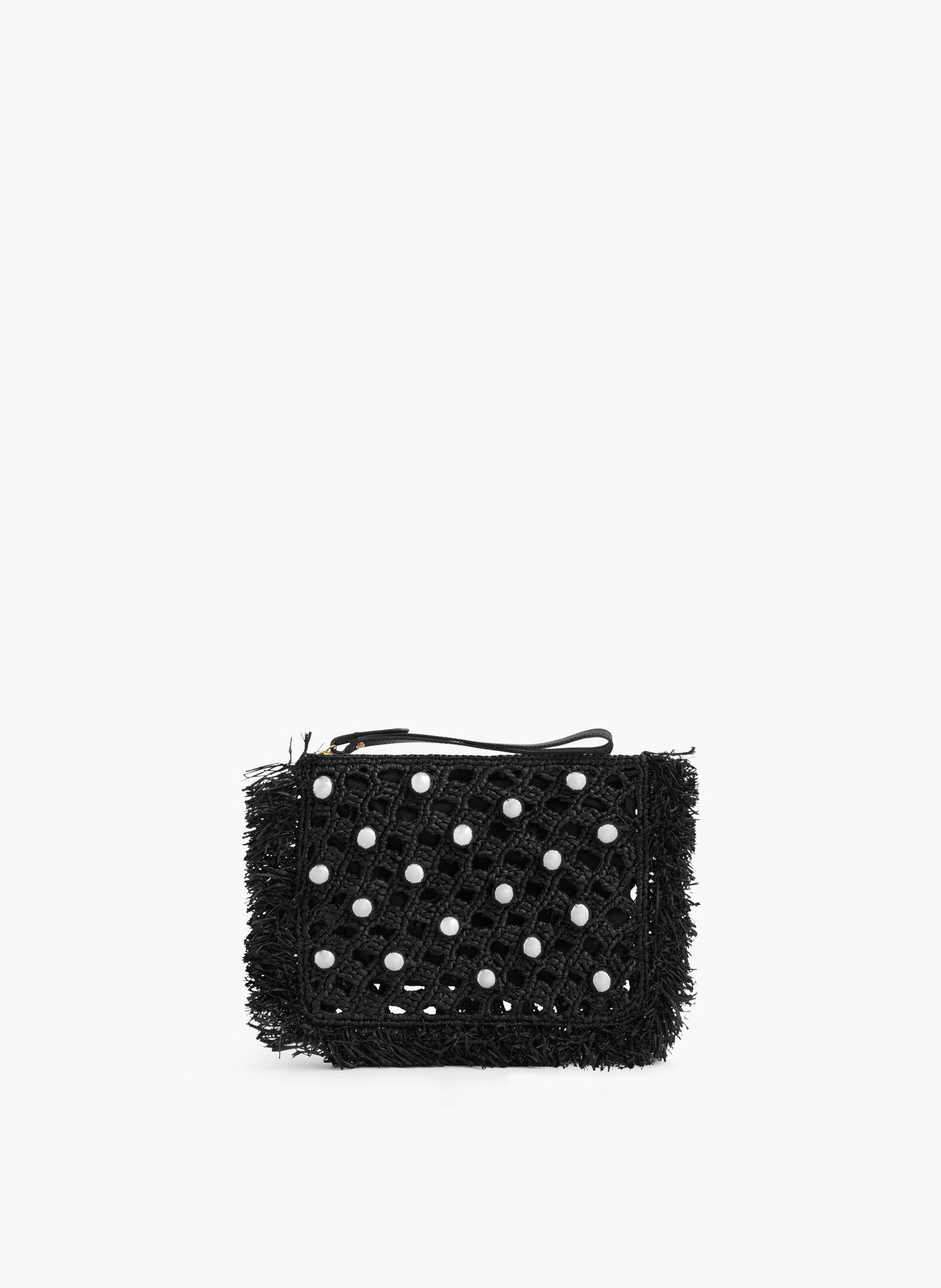 Pochette en raphia avec détails de franges RABANNE Noir