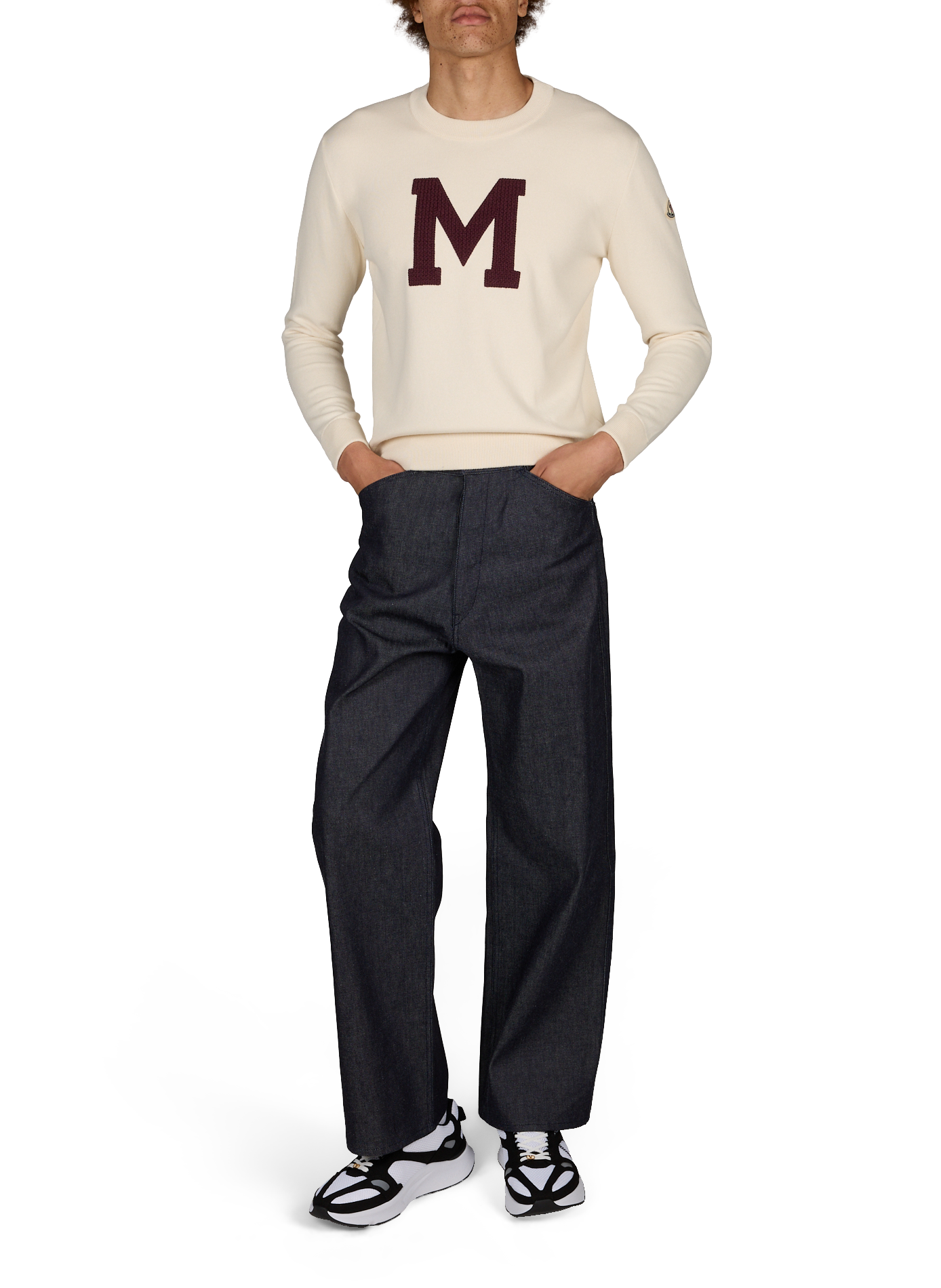 Gerader Pullover mit Logo aus Baumwollmischung MONCLER Weiss