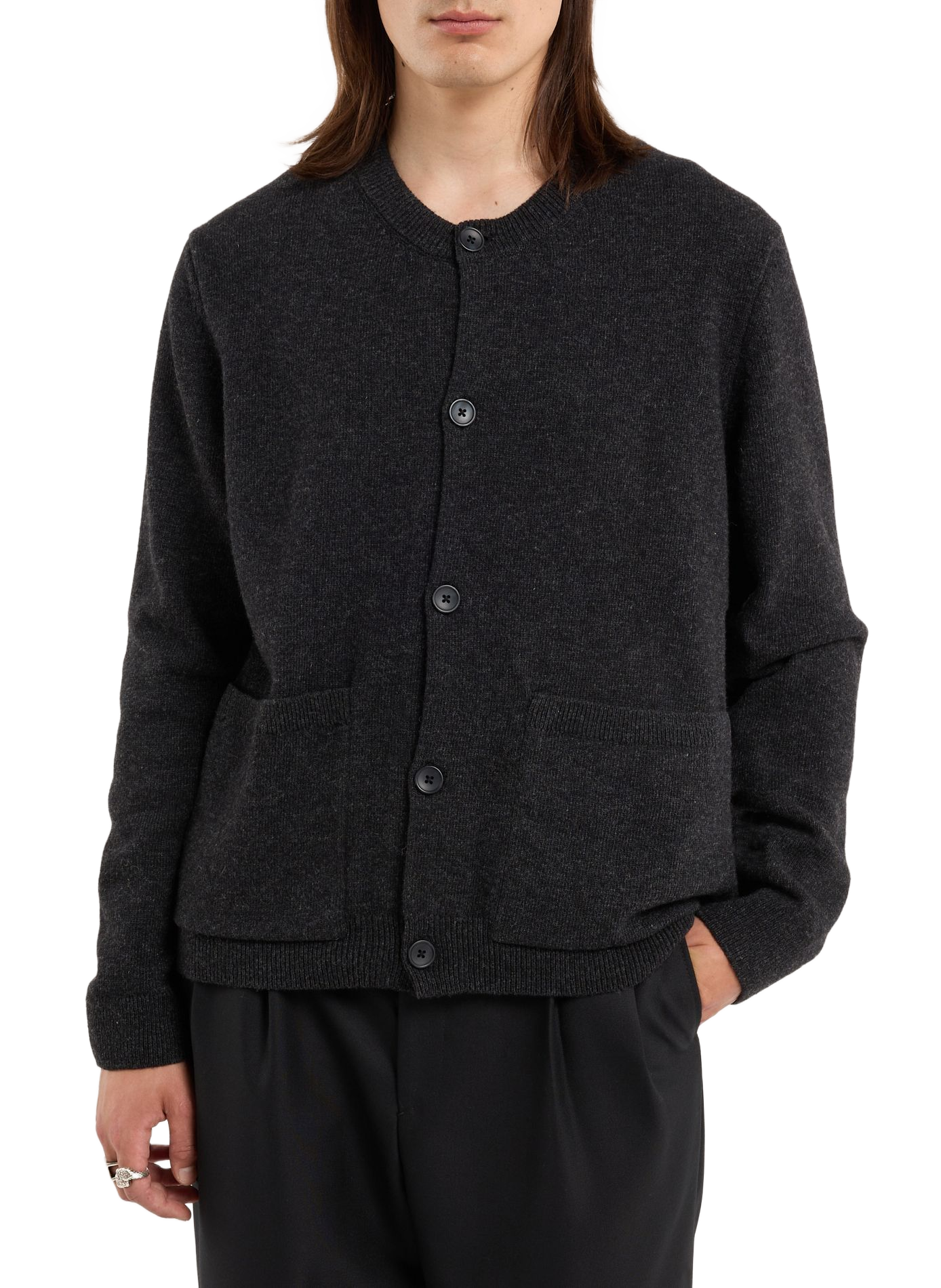 Weiter Rundhalsausschnitt-Strickjacke aus Wolle SAISON 1865 Grau